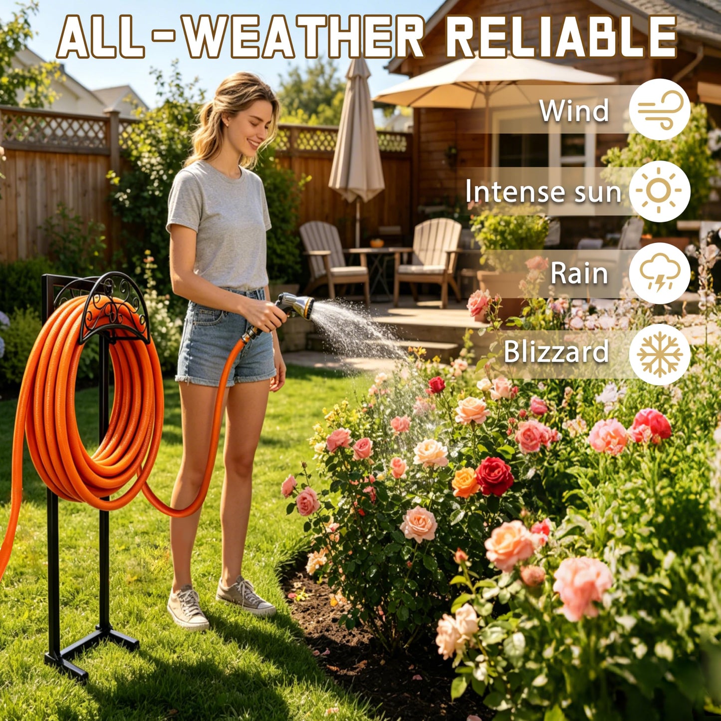 SYITCUN Garden Hose Holder, Heavy Duty Stainless Steel Garden Hose Reel with Triangle Reinforcement, Supports 150 ft Hose, 45-Inch Ergonomic Water Hose Stand for Outside, Black