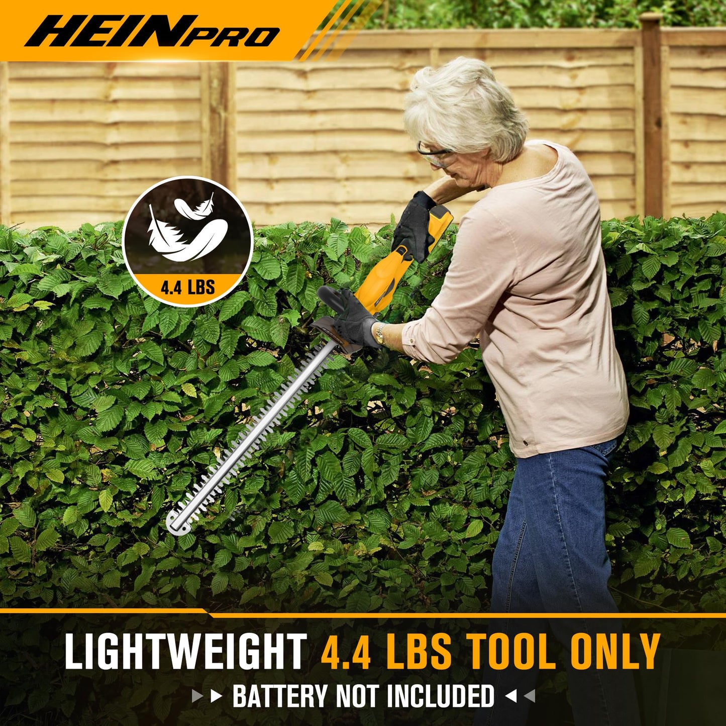 HEINPRO Cordless Hedge Trimmer 22-Inch Compatible with DEWALT 20V MAX Battery, Electric Hedge Trimmer Cordless, Bush Trimmers for Garden, Battery Powered Hedge Trimmers, Yellow (Tool Only)