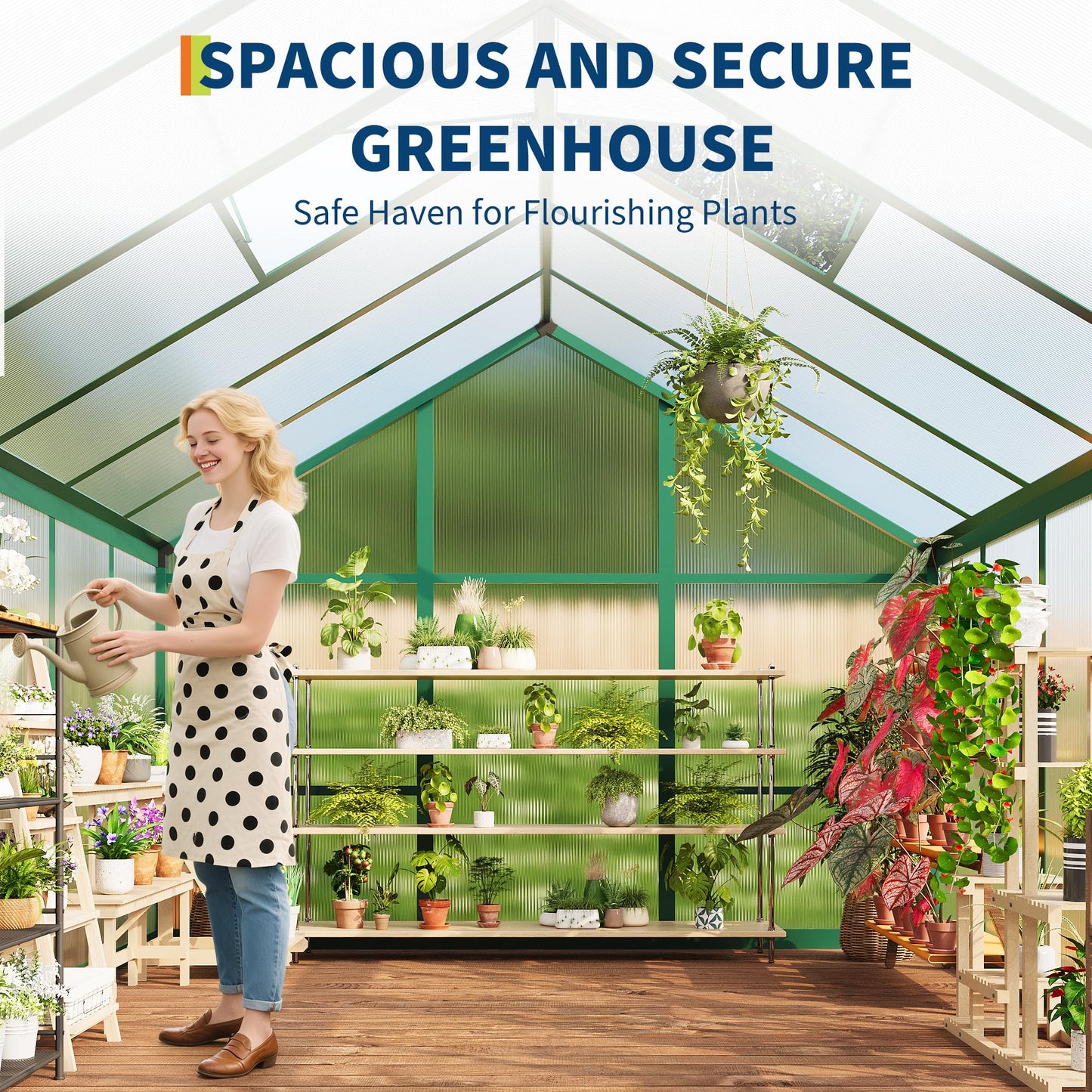 Garvee 6 x 8 ft Greenhouse, Greenhouses for Outside, Polycarbonate Greenhouse with Aluminum Frame, Lockable Door and Ajustable Roof Vent for Backyard, Green Houses for Outside Garden Backyard, Patio