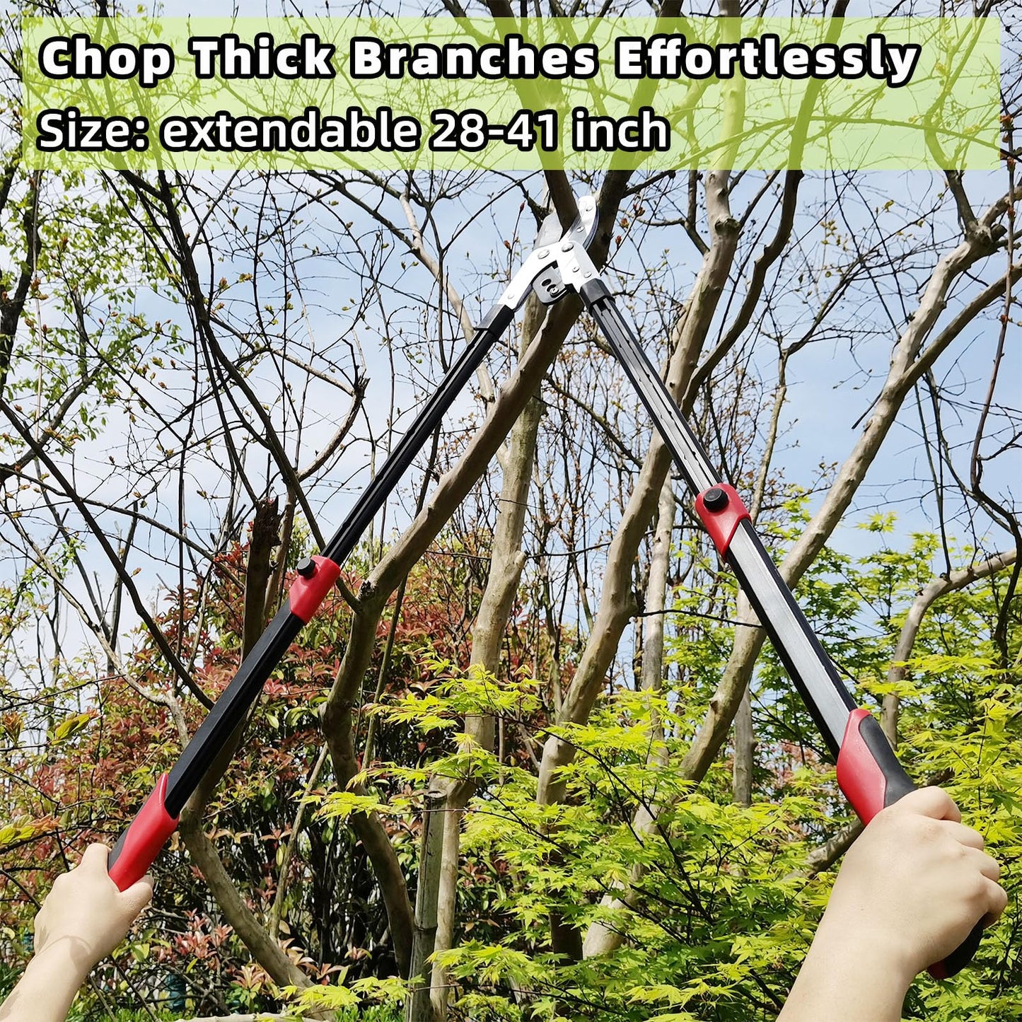 YRTSH Loppers Branch Cutter Heavy Duty Tree Trimmer, Extendable 28-41" Tree Pruner with Compound Action, Tree Cutter with 2 Inch Clean Cut Capacity Chop Thick Branches Effortlessly