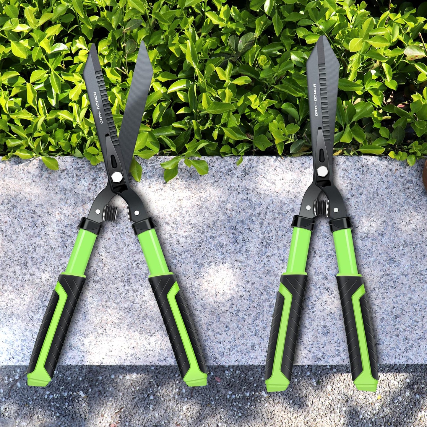 DRM-GDNER Professional Heavy Duty Hedge Shears 23" - Serrated Blade & Dual Shock Handle, Ergonomic Gardening Clippers with Anti-Rust Coating