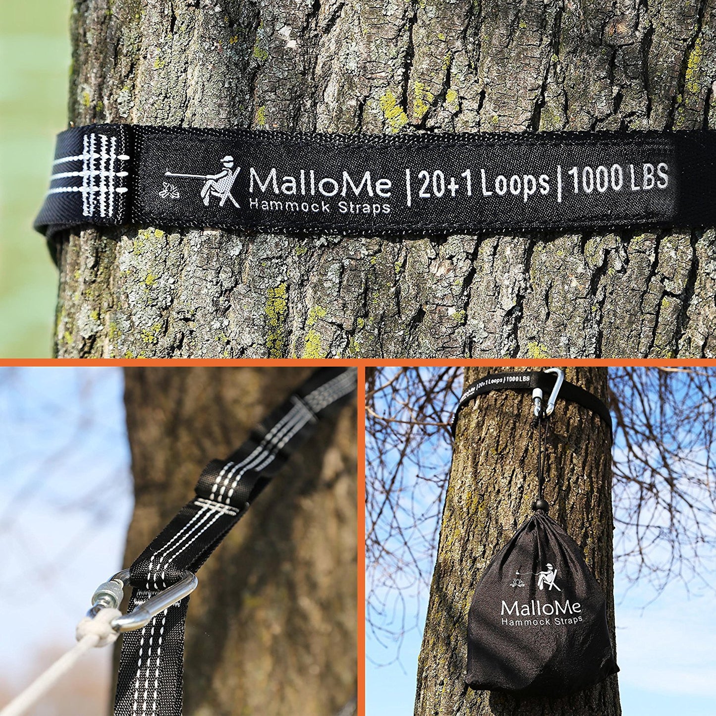 MalloMe Tree Swing Straps & Hammock Straps for Trees – Multi-Purpose Hanging Kit, Heavy Duty Adjustable Tree Strap for Hammocks, Swings & Outdoor Use, Safe for Branch or Between 2 Trees