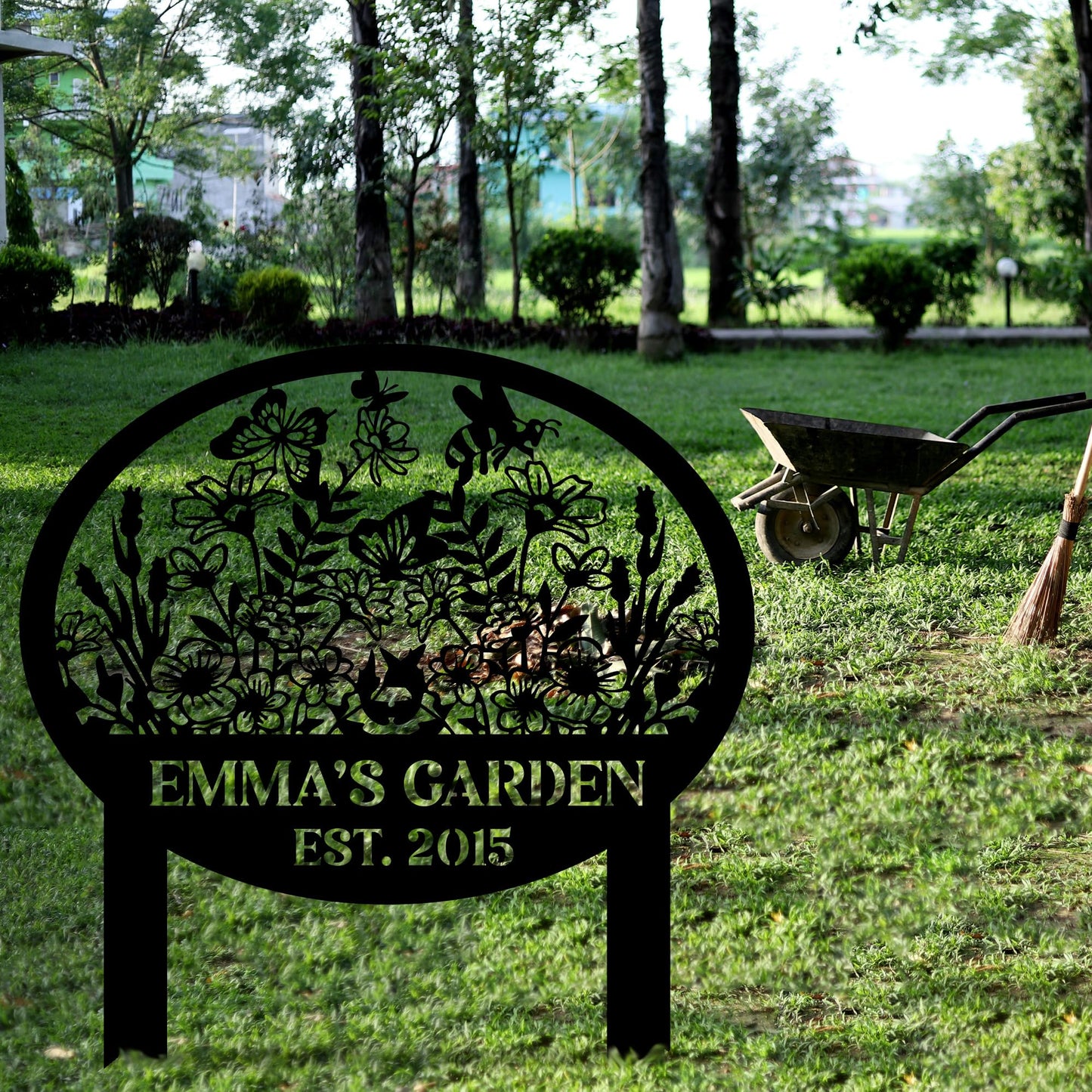 Metal Signs Customized, Personalized Garden Stake Metal Sign, Custom Garden Name Sign, Custom Date Sign with Stakes for Outside, Home Backyard Decor, Farmhouse Patio Decorations, Housewarming Gift