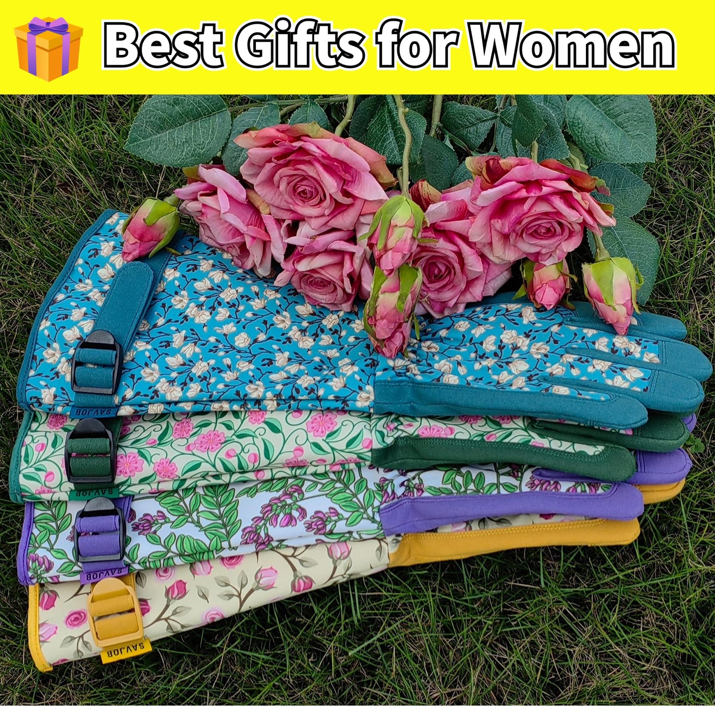 SAVJOB Gardening Garden Gloves,Synthetic Leather Thorn Proof Yard Work Gloves with Touchscreen,Gifts for Women,Yellow,Medium