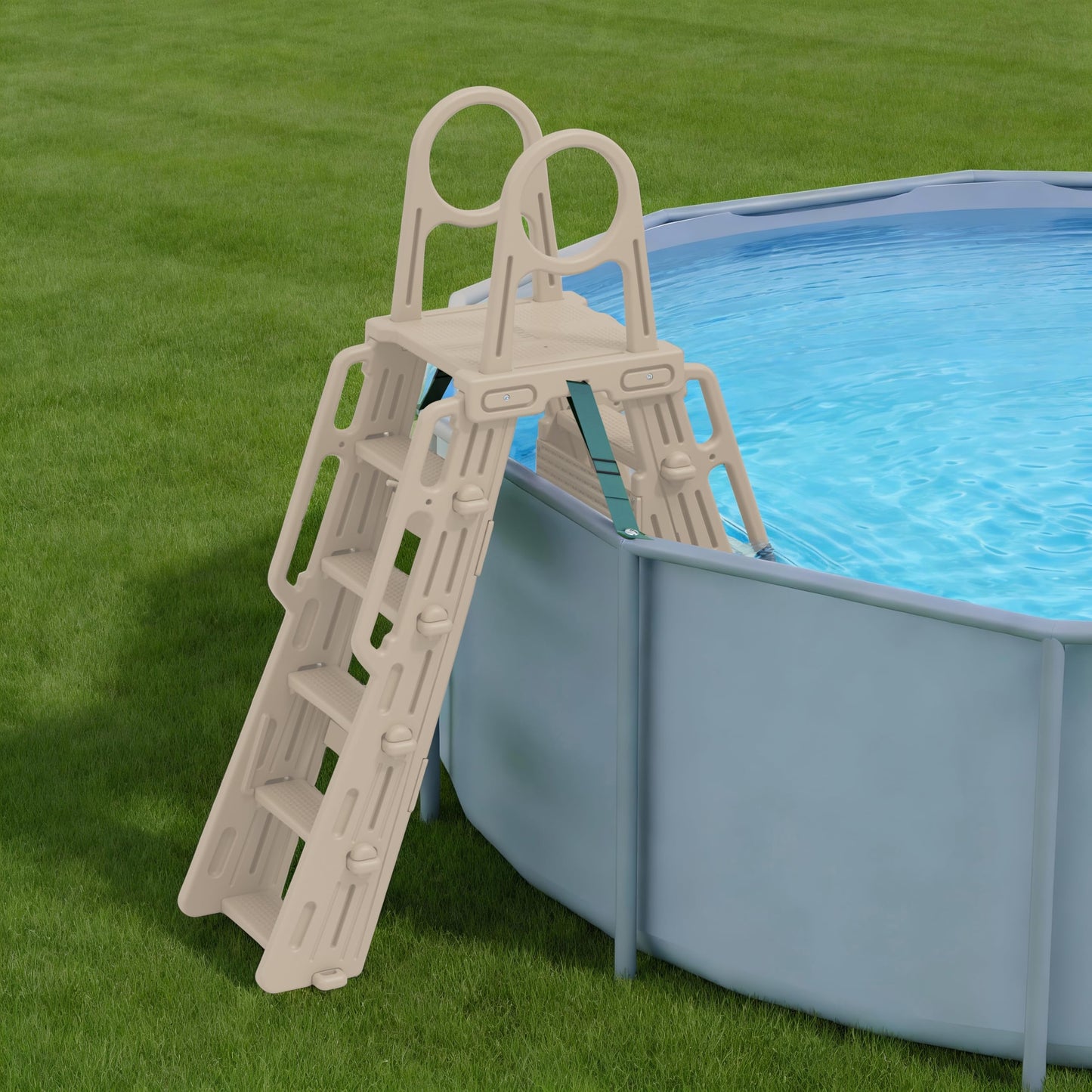 WDOT Pool Ladder Above Ground Swimming Safety Plastic A Frame Pool Ladder with Platform and Safety Barrier for 48-52 inches Pool