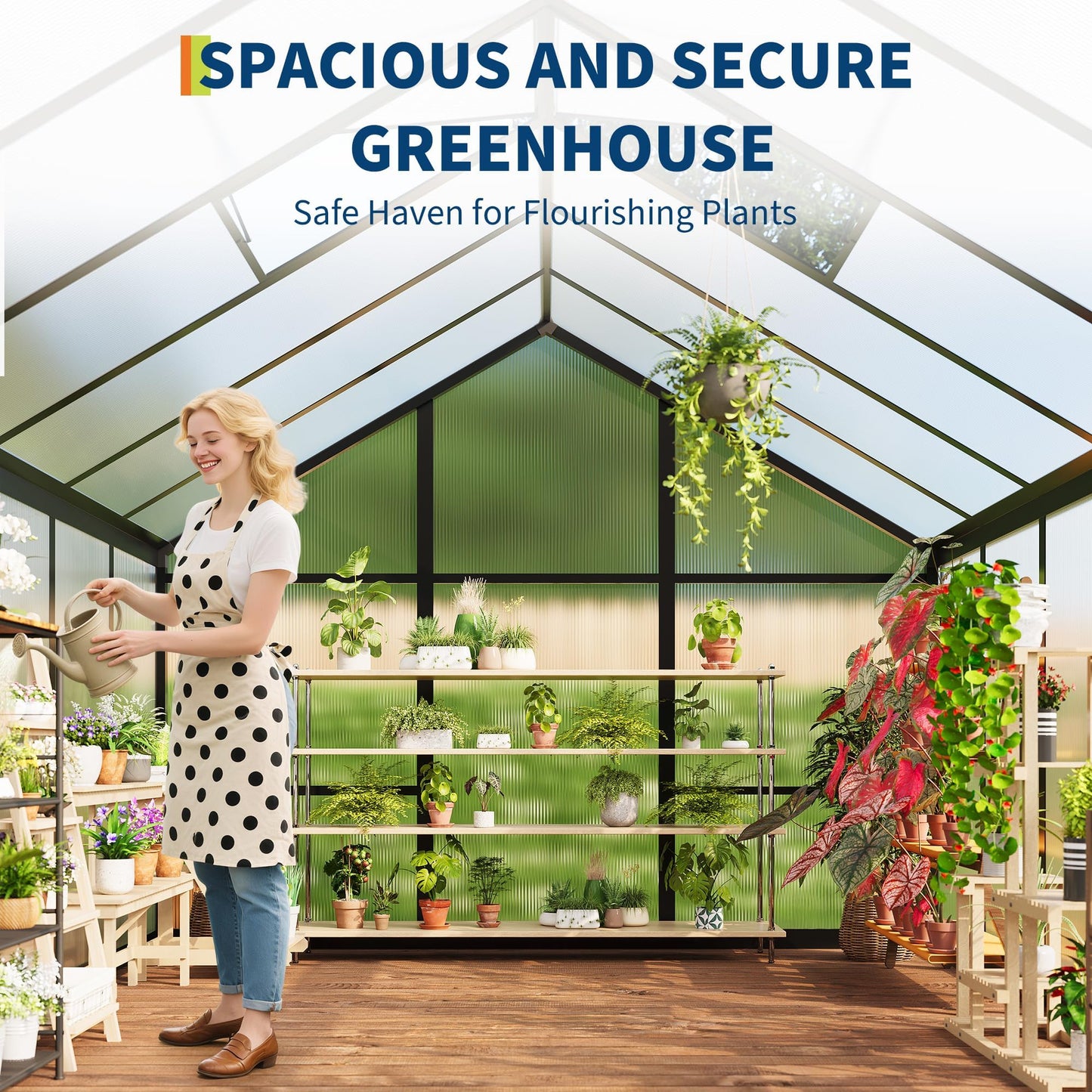 GarveeLife 6x8 FT Greenhouse for Outdoors, Polycarbonate Greenhouse with Roof Vent, Ground Nails, Lockable Push Door, Aluminum Large Walk-in Green House for Outside Garden Backyard, Patio, Lawn, Black