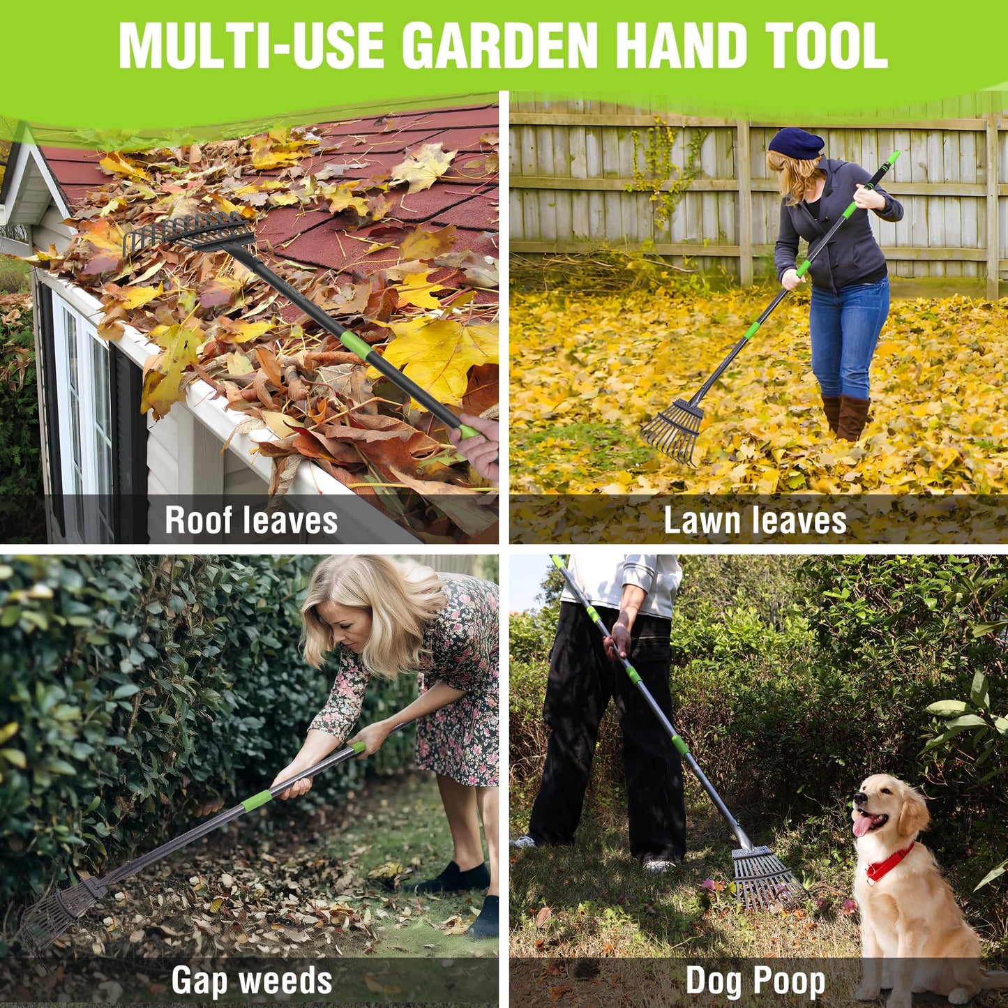 WORKPRO Rake, Small Rake for Leaves with 72” Adjustable Long Handle, 11 Steel Tines, Heavy Duty Metal Leaf Rakes for Garden, Lawn, Yard, Shrub, Flower Bed, Narrow Rakes 9" Wide Head for Tight Spaces