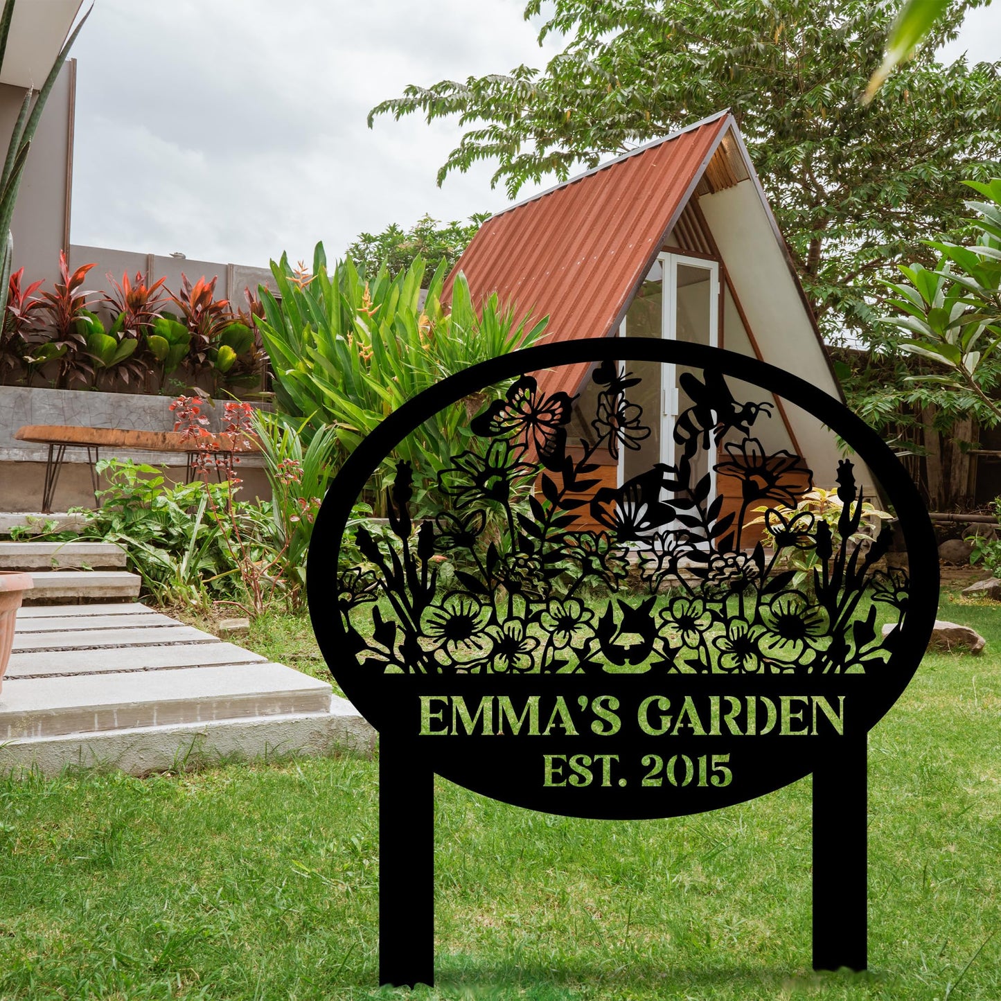 Metal Signs Customized, Personalized Garden Stake Metal Sign, Custom Garden Name Sign, Custom Date Sign with Stakes for Outside, Home Backyard Decor, Farmhouse Patio Decorations, Housewarming Gift