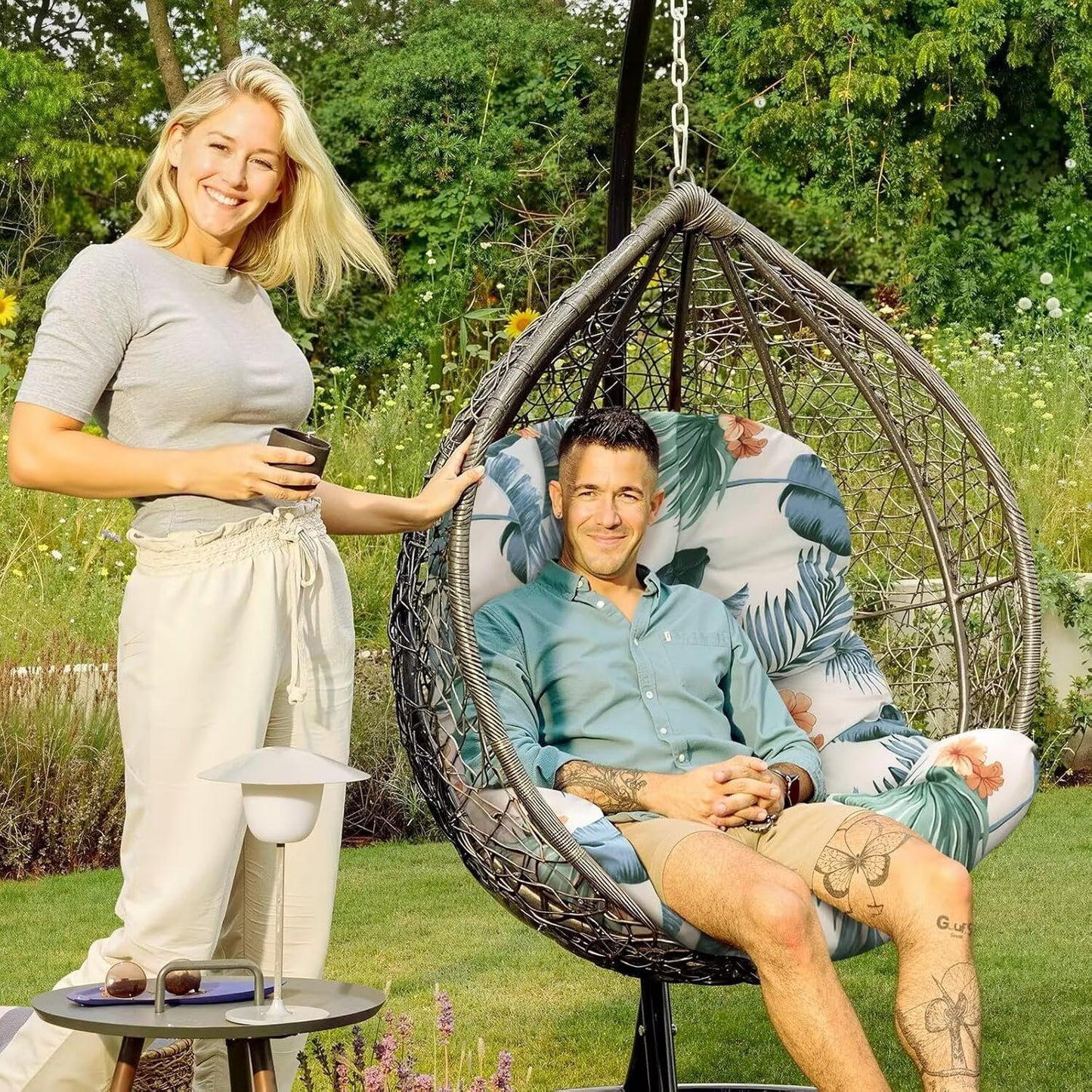 Yefound Outdoor Hanging Egg Chair Cushion Replacement Thicken Waterproof Basket Swing Chair Cushion Printed U-Shaped Seat Pad for Patio Orange Grey