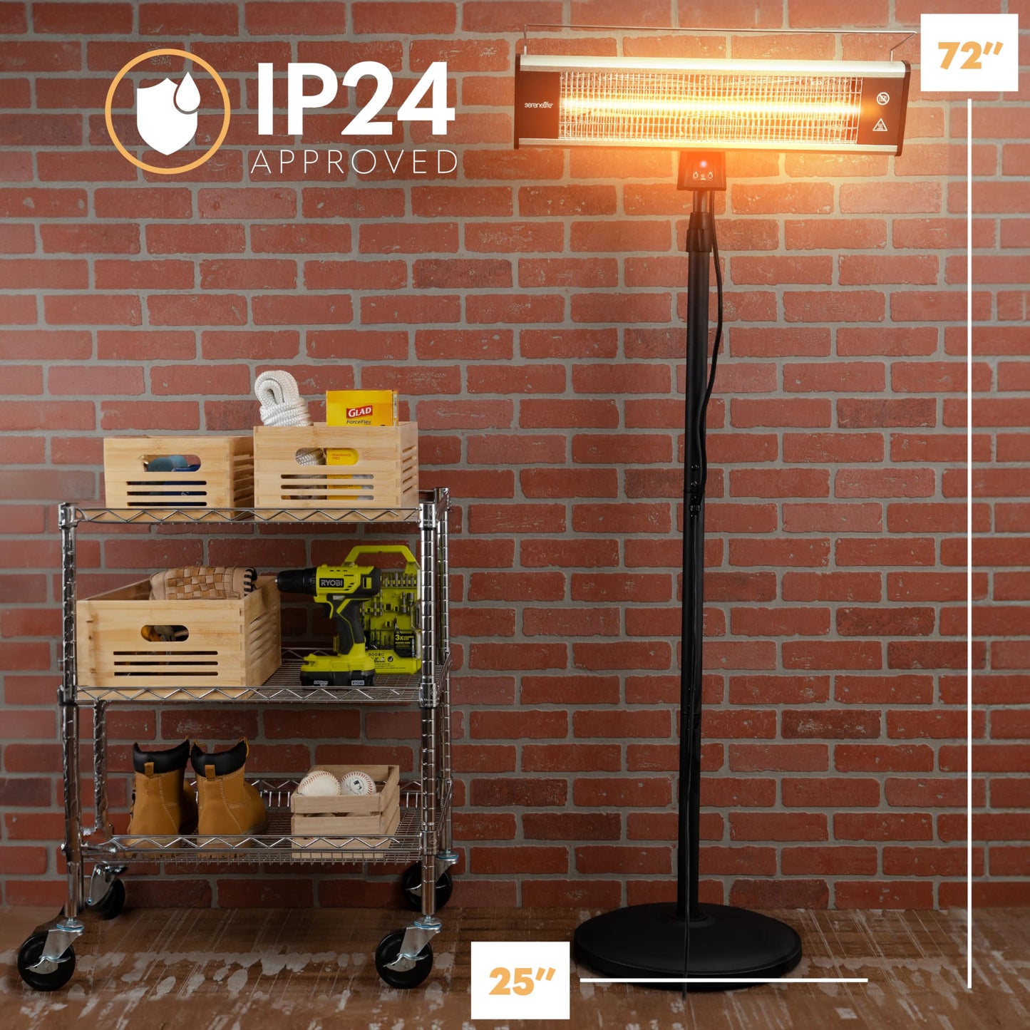 SereneLife Infrared Patio Heater, Electric Patio Heater for Indoor/Outdoor Use, Portable Stand Heater with Remote Control, 1500 W, for Restaurant, Patio, Backyard, Garage, Decks (Off Black)