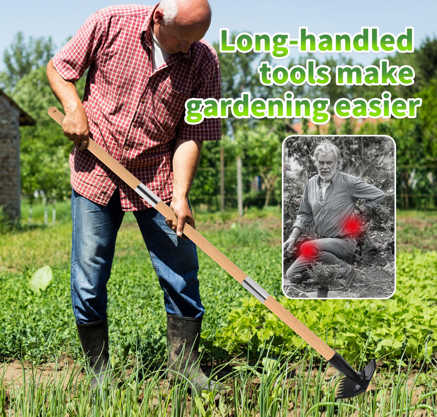 Weed Puller Tool with Long Bamboo Handle, 2 in 1 Garden Hoe&Manual Weed Remover, Weed Rake&Grabber, Gardenia Heavy Duty Uprooting Tool for Yard, Lawn and Garden, 49Inch ﻿
