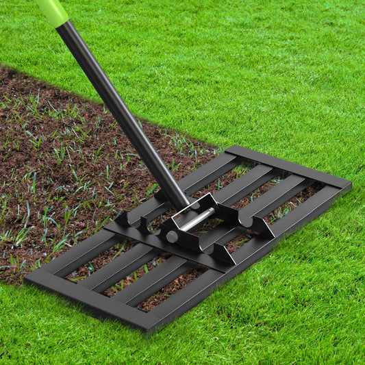 Seeutek Lawn Leveling Rake, 17" x 10" Heavy Duty Yard Leveling Rake Tool with 0-180° Adjustable Handle, 6.5FT Steel Handle Lawn Leveler for Yard Garden Golf, Ease Level Soil Sand Dirt Surface