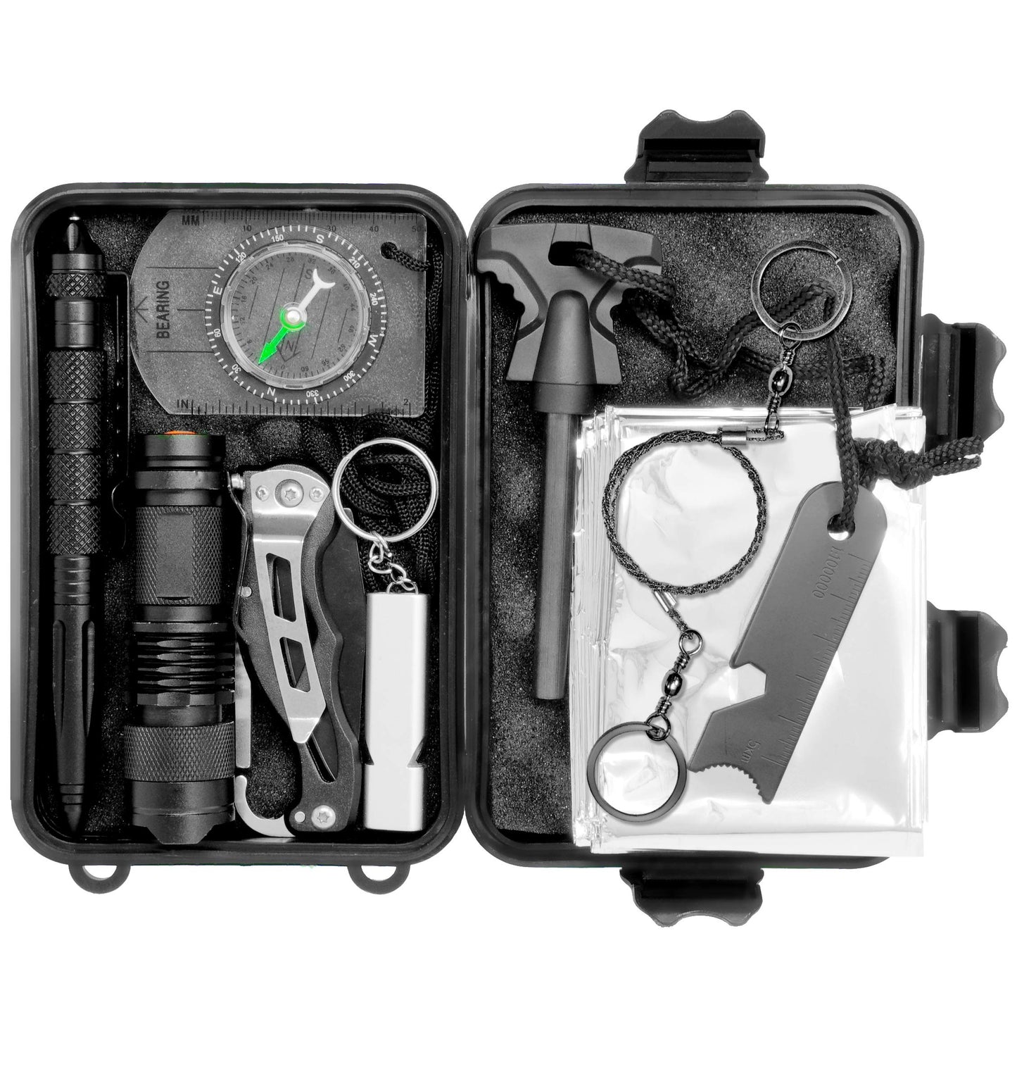 VViViD 10 in 1 Emergency Tactical Gear Survival Kit Knife Blanket Compass Fire Starter Flashlight Saw Outdoor Camping Hiking Hunting Adventure Sport Supplies