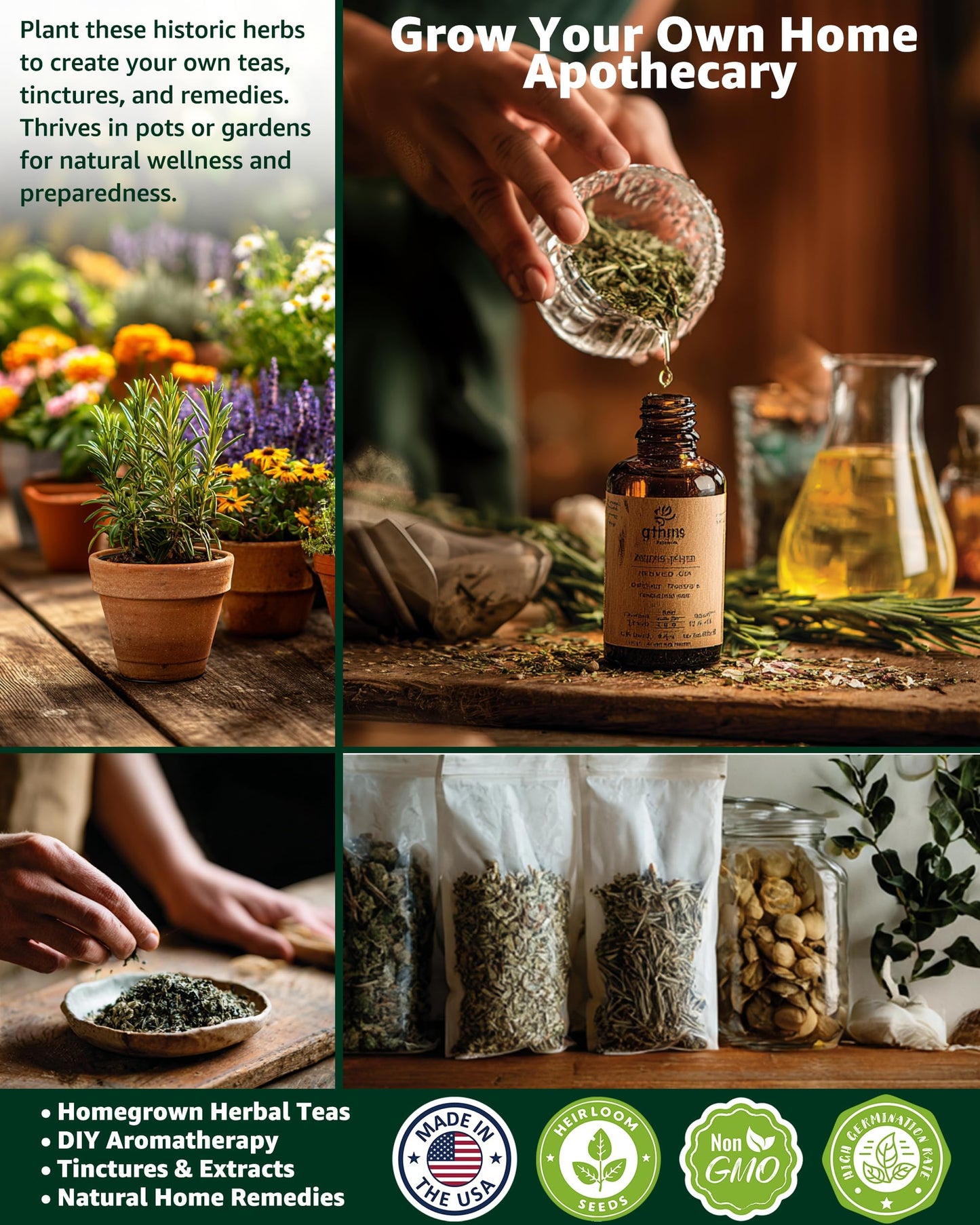 Medicinal Herb Seeds Variety Pack - 36 Non-GMO Herbal Tea Garden Seeds: Chamomile, Lavender, Echinacea, Yarrow, Mugwort for Planting Indoor & Outdoor, Apothecary & Homesteading Supplies