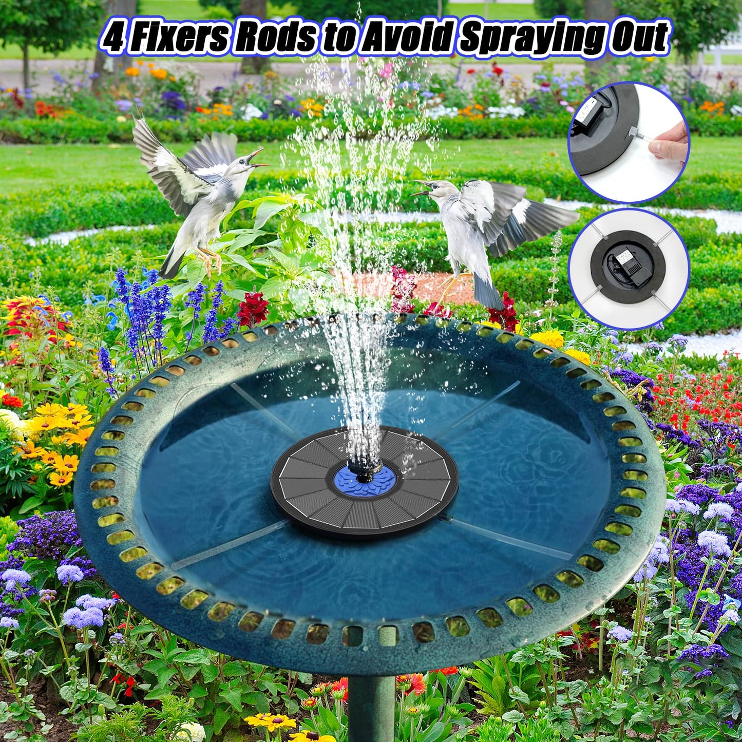 SZMP Solar Fountain Upgrade, 3.5W Solar Powered Bird Bath Fountains with Flower, Outdoor Water Feature Solar Pump with 7-in-1 Nozzles, 4 Fixed Pipes for Humingbirds, Garden, Pool, Pond, and Fish Tank