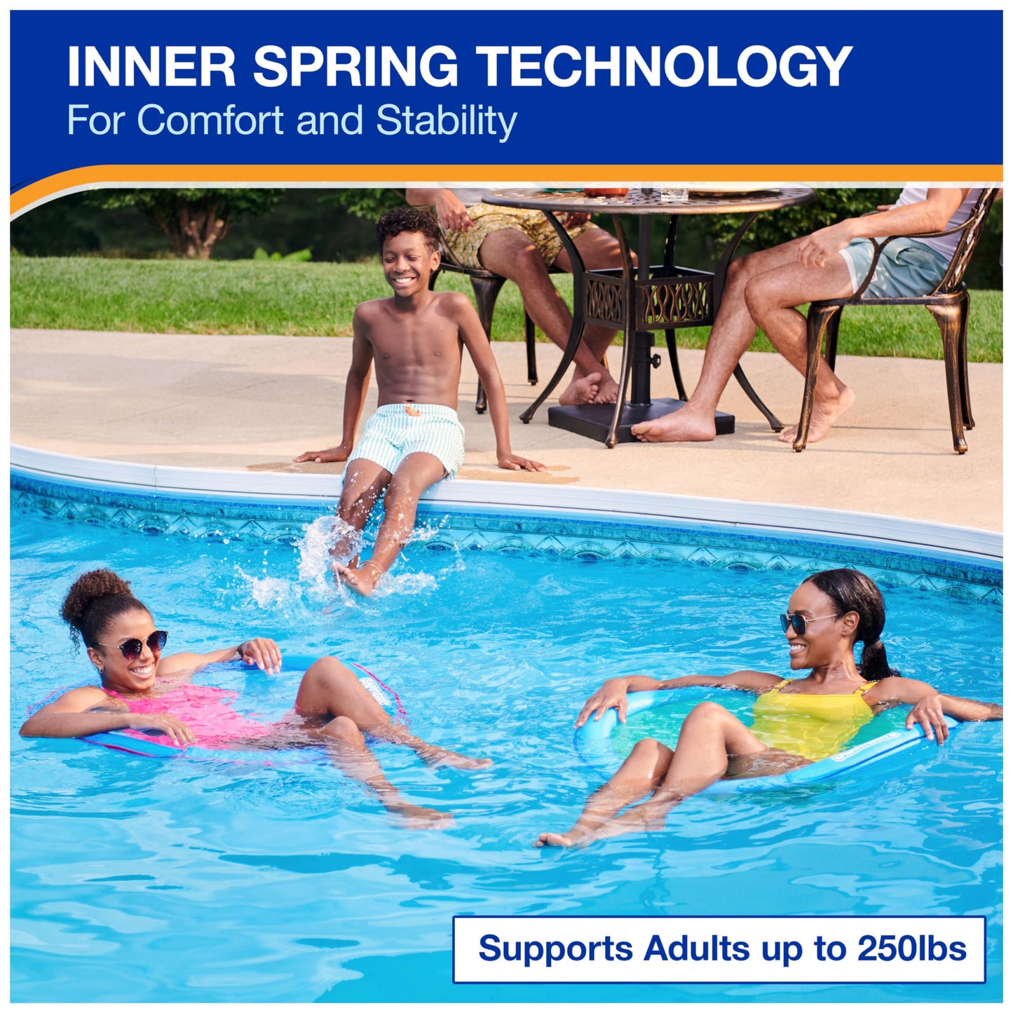 SwimWays Spring Float Premium Papasan Pool Lounger, Inflatable Pool Floats Adult with Fast Inflation for Ages 15 & Up, Sky Blue