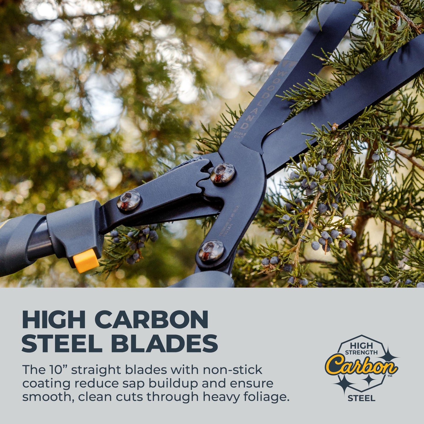 Woodland Tools Super Duty Hedge Shears, 23 Inch Manual Hedge Clippers with 10 Inch Gear-Assist Blades, Power Notch, and Non Stick Coating, Heavy Duty Trimmer for Thick Shrubs and Hedges