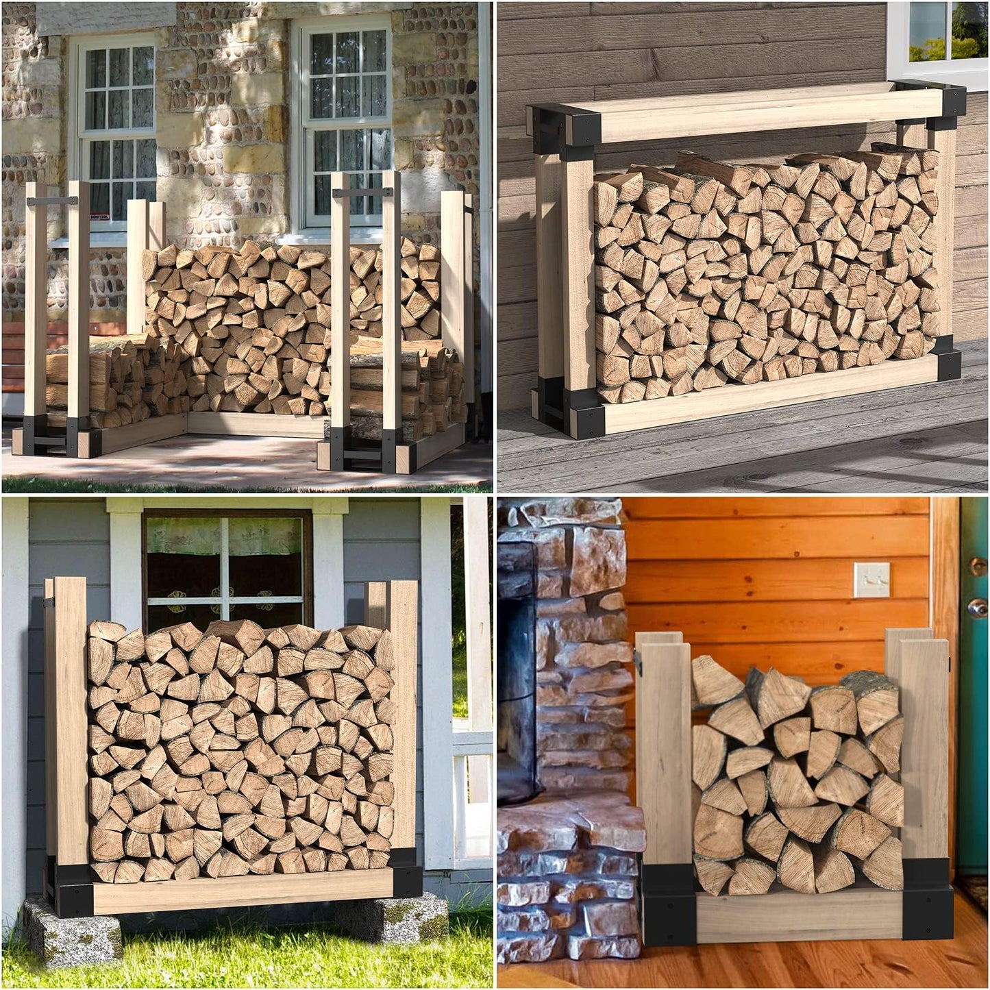 Mr IRONSTONE Firewood Rack Outdoor Indoor, Adjustable to ANY Length Firewood Log Rack Brackets Kit, Heavy Duty Fire Wood Storage Racks, Fireplace Wood Holder for Patio Deck