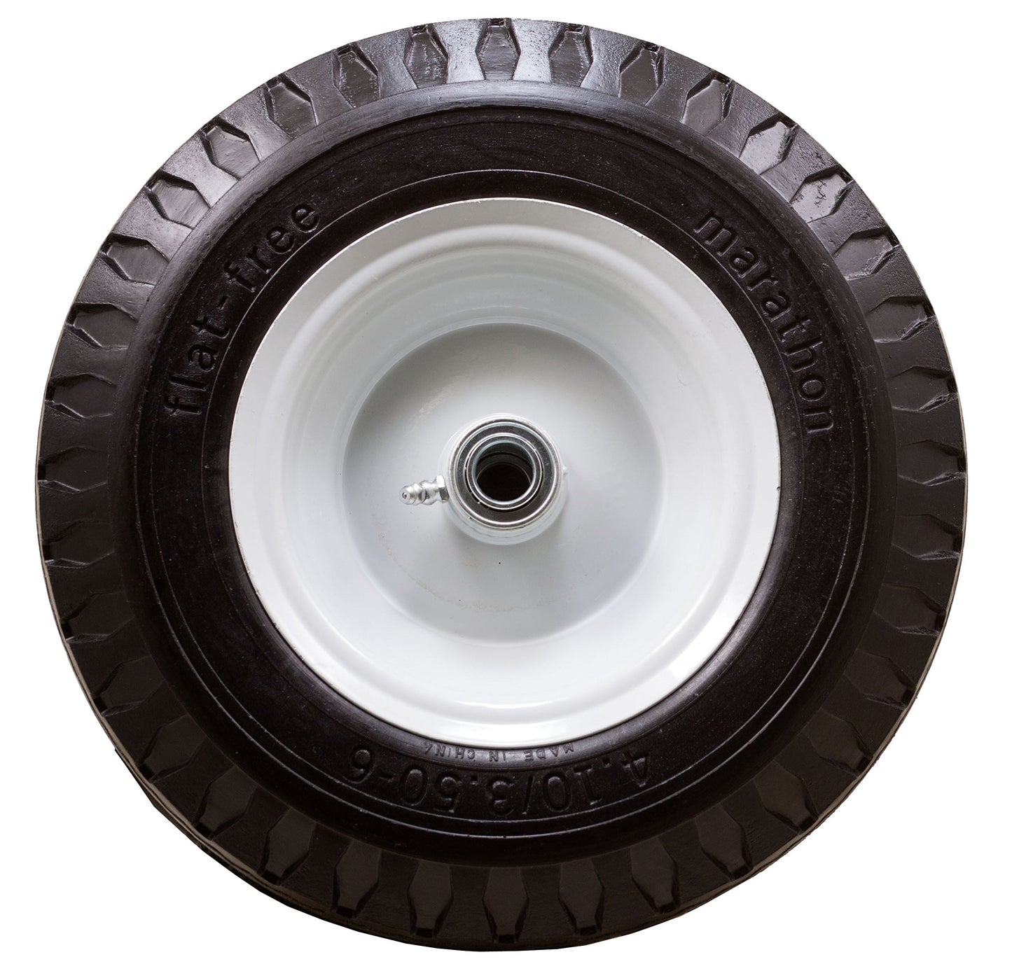 Marathon 4.10/3.50-6" Flat Free, Hand Truck / All Purpose Utility Tire on Wheel, 3" Centered Hub, 3/4" Bearings