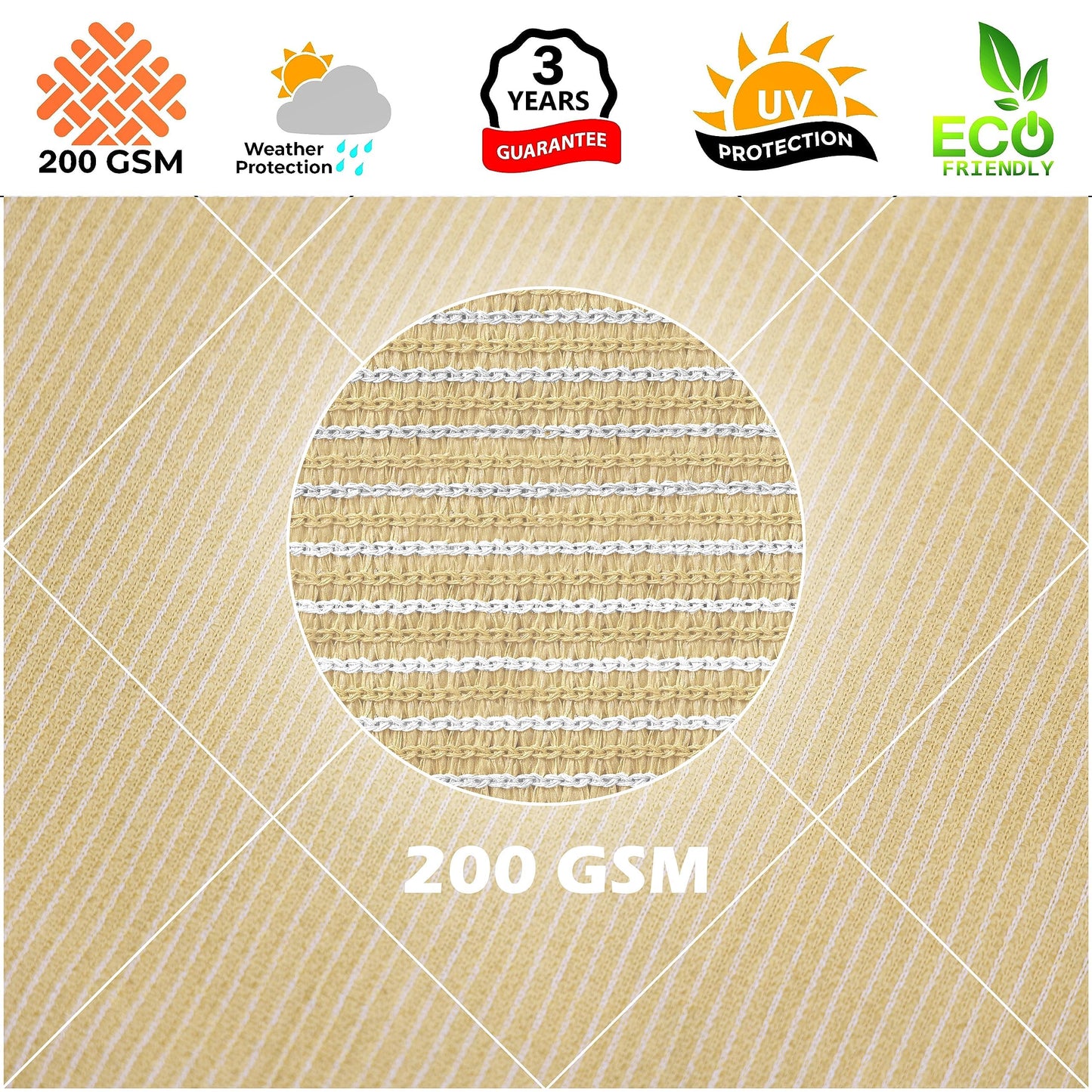 Royal Shade 8' x 16' Beige Rectangle Sun Shade Sail RS-SLR, UPF50+ 95% UV Blockage, 200GSM Commercial Standard Heavy Duty, Water & Air Permeable Canopy Mesh Fabric for Patio (We Make Custom Sizes)