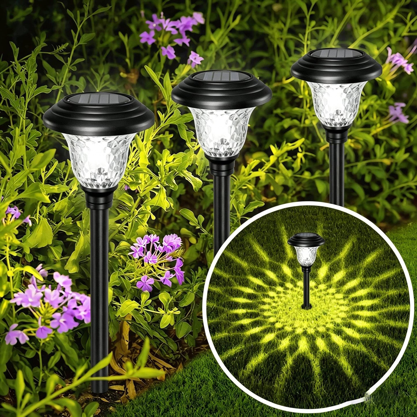 Beau Jardin 8 Pack Solar Pathway Lights White+Color Changing Stainless Steel 3 Mode Outdoor Multicolor Metal Solar Powered Waterproof Glass for Garden Landscape Path Yard Walkway Driveway Black