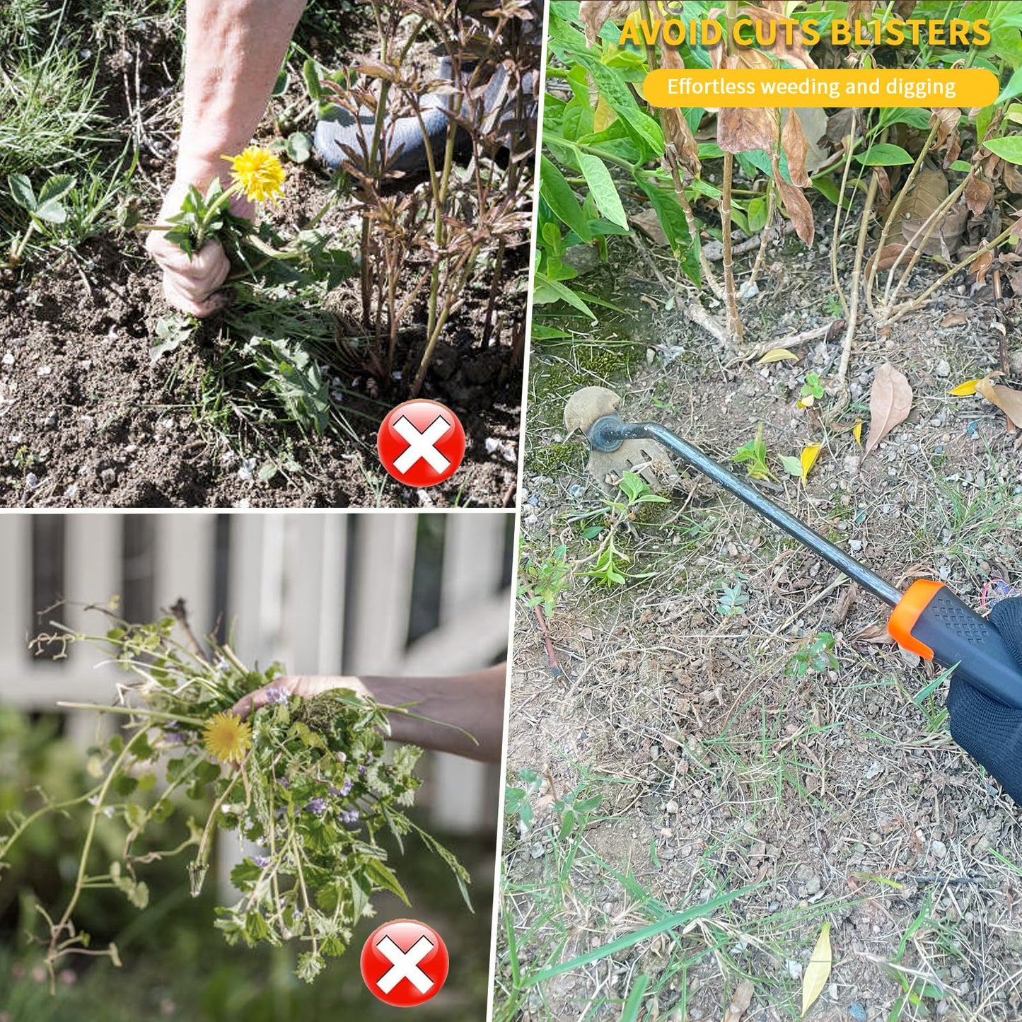 Weed Puller Tool, Upgrade Durable Garden Weeder Tools, Dual Purpose Manual Weed Removal Tool with Manganese Steel Teeth, Portable Uprooting Weeding Tool for Vegetable Gardens Backyards