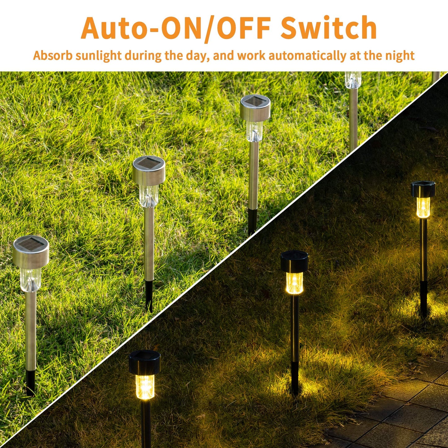 GIGALUMI Solar Pathway Lights, Stainless Steel IP44 Waterproof Auto On/Off Outdoor LED Solar Landscape Lights for Garden, Yard, Patio, Path and Walkway(12 Pack, Warm White)