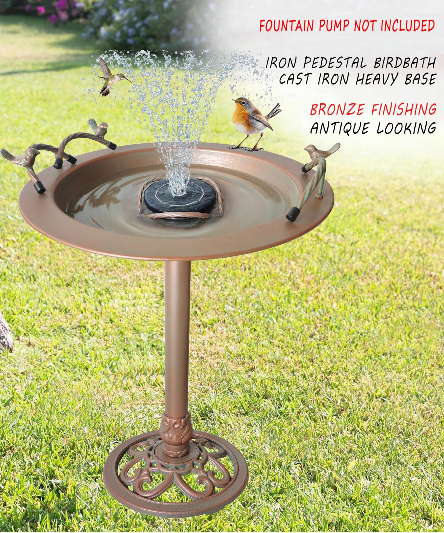 BSTGIFTS Metal Bird Bath - Iron Birdbath 28.5" H, Bird Bath for Water Fountain, Bird Feeder Bowl for Yard Patio Lawn Decor (Fountain Pump not Included)
