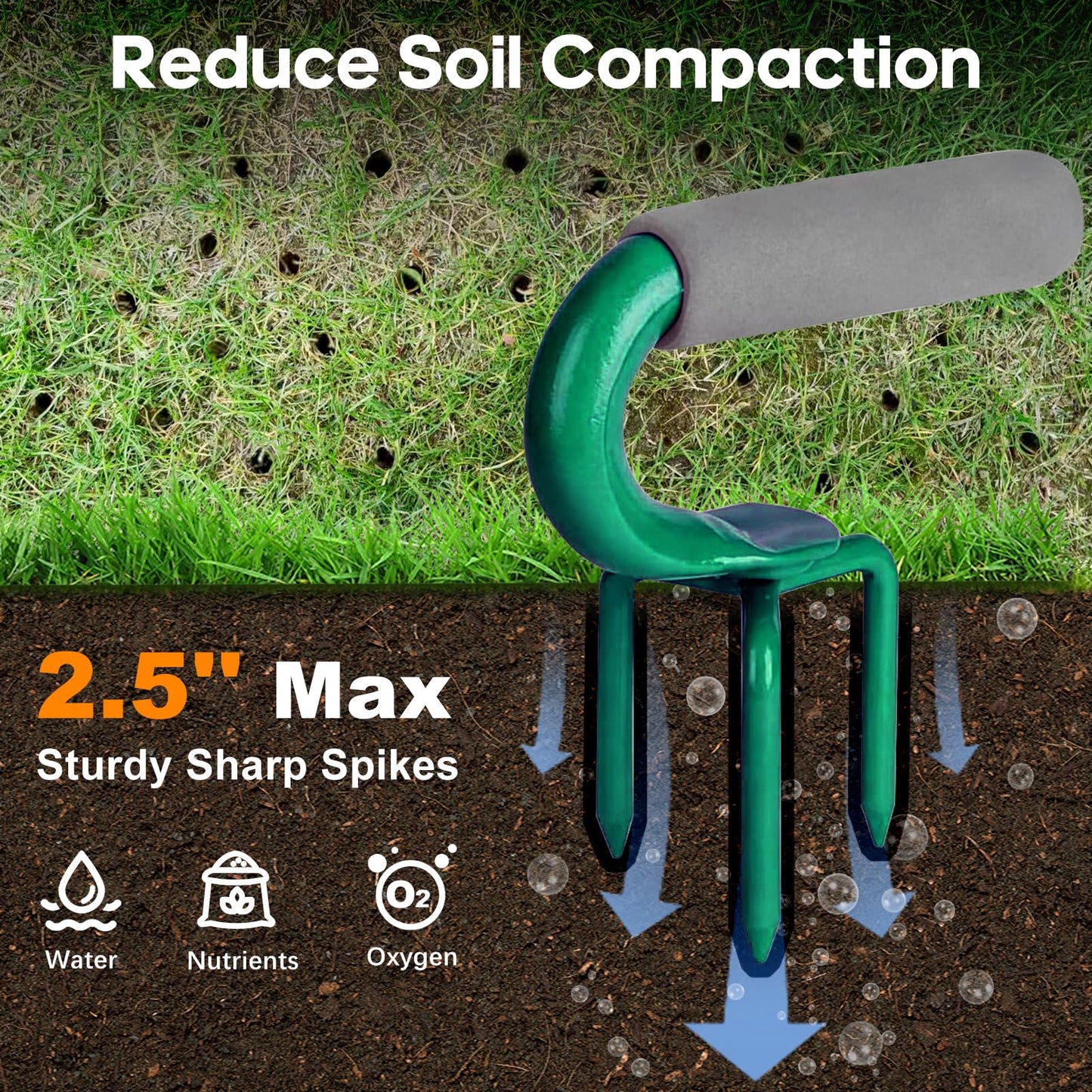 Hand Tiller - Small Garden Claw Hand Cultivator with 3 Metal Prongs for Weeding & Aerating Soil, Yard Soil Loosener Tool for Pots, Raised Beds, Vegetable Patches (Dark Green)