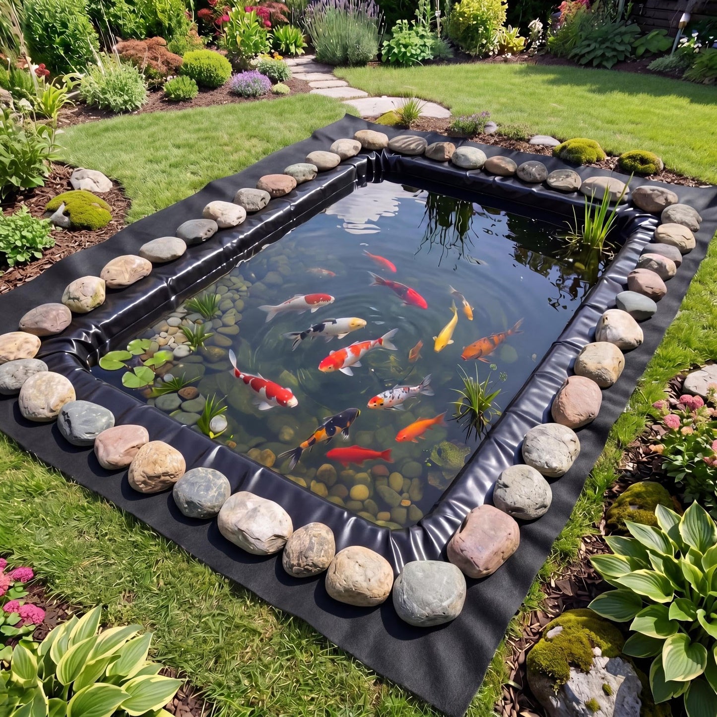 Fanfanwin 20 x 25 ft Pond Liner Underlayment 6oz Heavy Duty Black Non Woven Geotextile Underlayment Fabric with 10 U-pins for Outdoor Pond Streams Fountains Garden Waterfalls Fishpond Weed Barrier