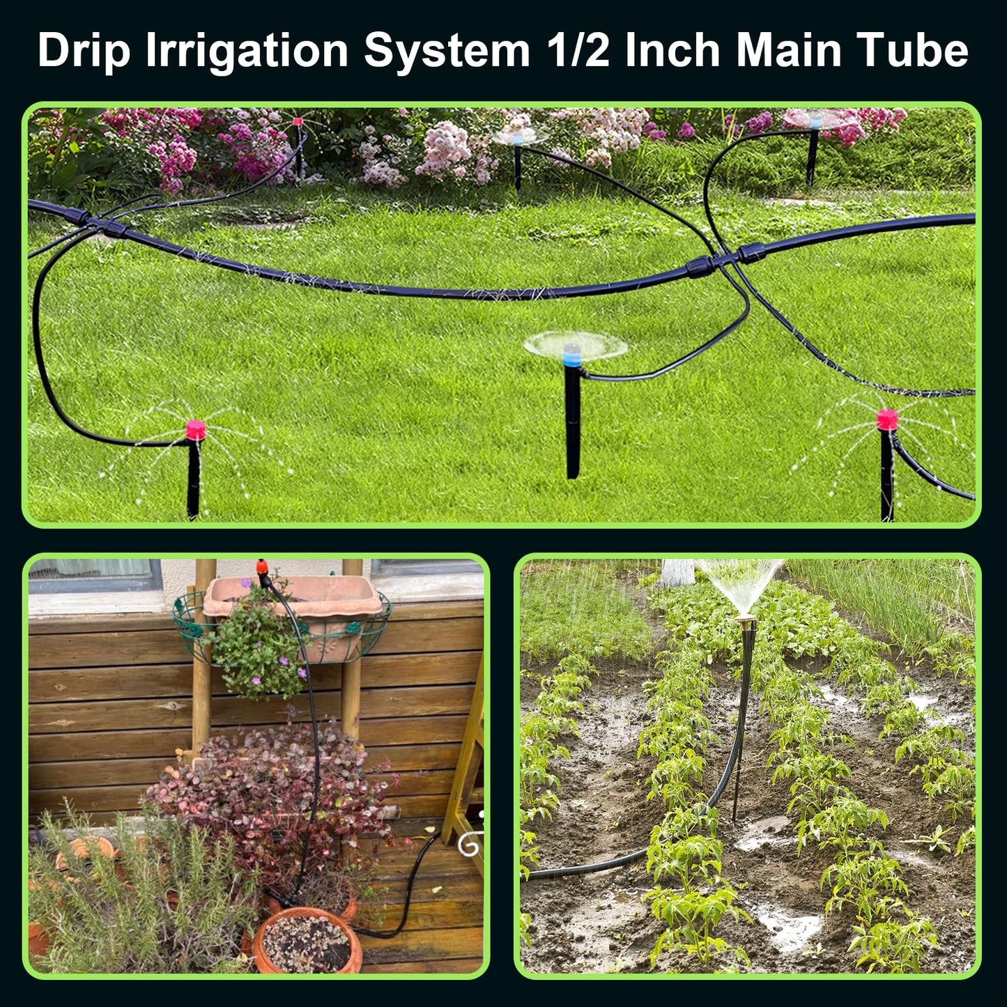 letesult 50FT 1/2 Inch Drip Irrigation Tubing Main Line Hose Tube, Drip Line Irrigation System Includes 2pcs 6-Way Connector & 1/2" Straight Connector & 3/4" to 1/2" Faucet Adapter for Garden Watering