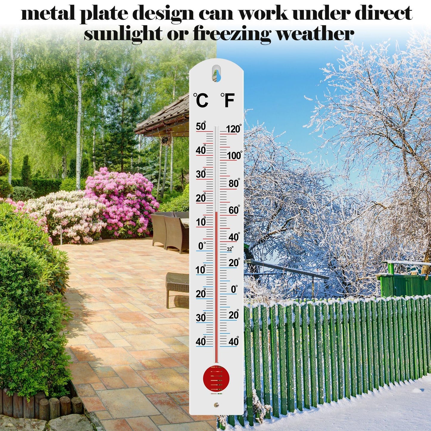Frienda 3 Pcs Wall Thermometer Indoor Large Outdoor Thermometers for Patio Double Scales Thermometer for Temperature Home Pool Office Warehouse Greenhouse Garden (Fresh, Plastic)