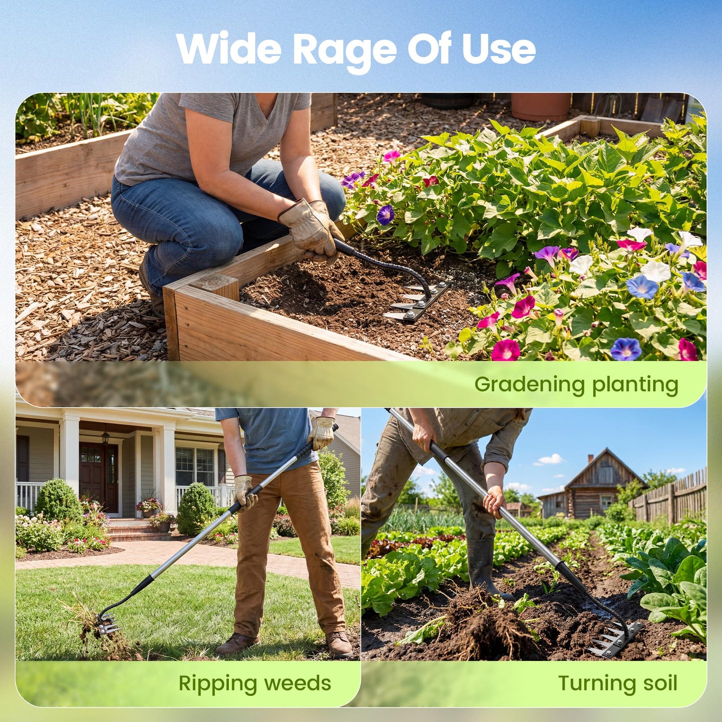 Iron Weeding Rake with Long Handle - Upgraded 5 Teeth Weed Puller Tool, Heavy Duty Manual Weeder Remover Tool for Weeding, Cultivating & Soil Aeration