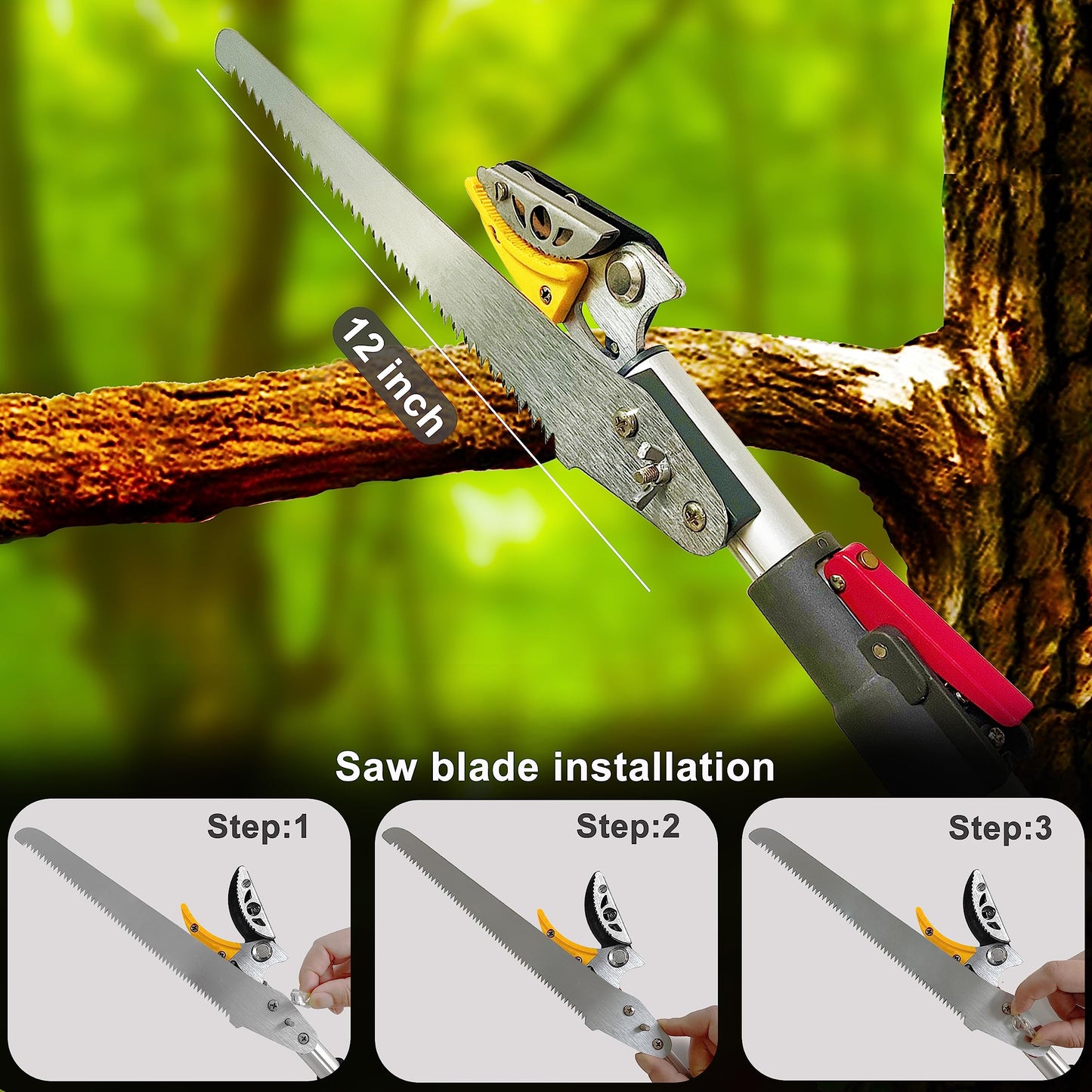 Prunrt Telescopic Tree Trimmer 4.5-10 FT with 3 Section Length Adjustable, Cut and Hold Pruner, Pole Saw Extendable, Long Handle Fruit Picker, Branch Cutter, Clippers, Loppers