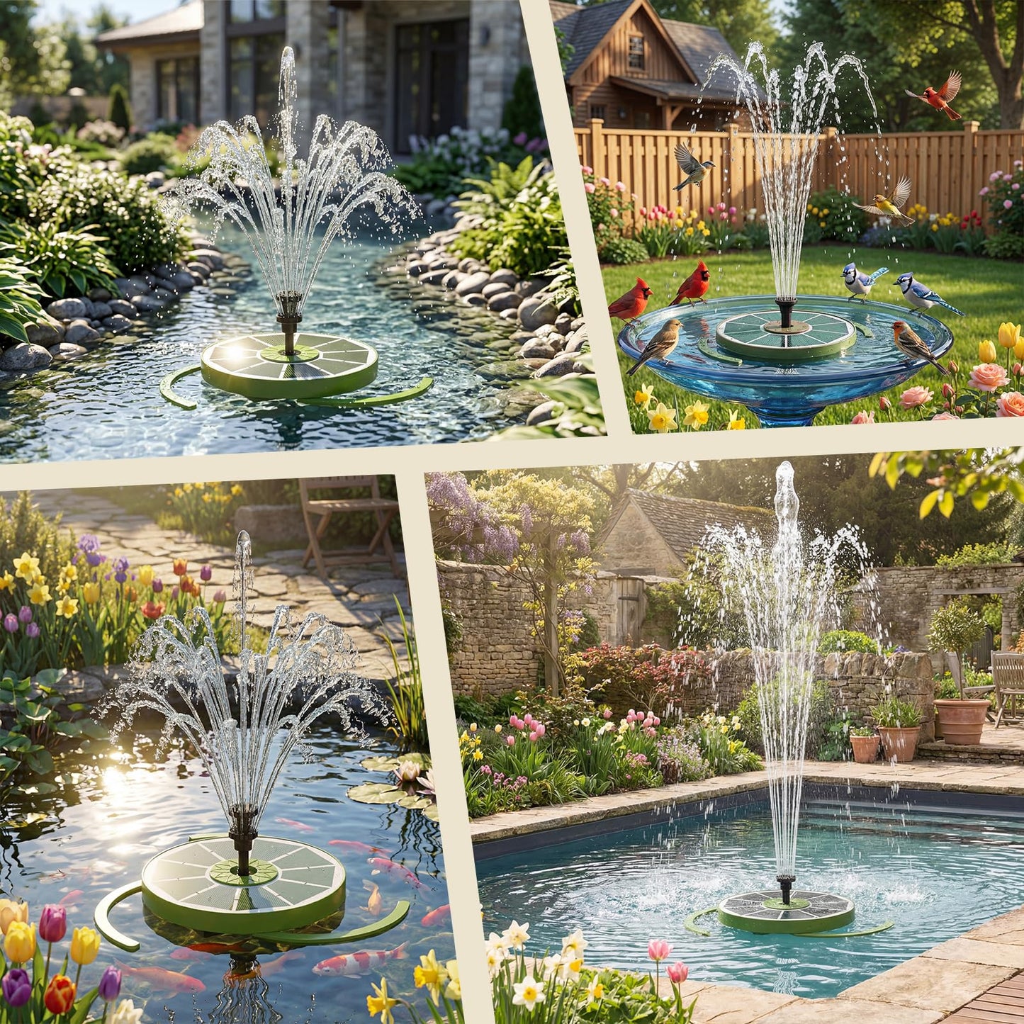 AISITIN 3.5W Solar Bird Bath Fountain with Built-in 1800mAh Battery, Solar Water Pump with 8 Nozzles, Solar Powered Floating Fountain for Outdoor Garden, Birdbath, Pond, Pool, Fish Tank - Dark Green