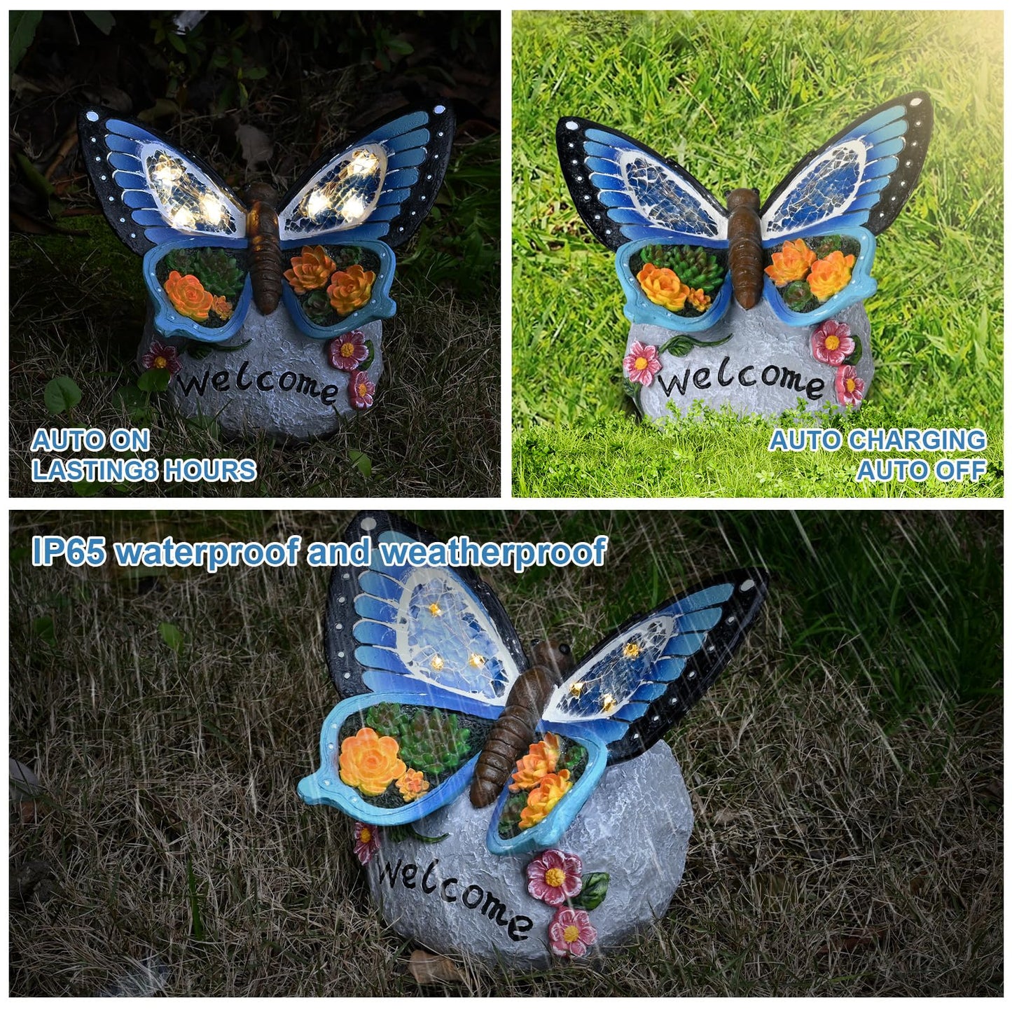 Yiosax-Garden Statue Butterfly Decor-Solar Outdoor Butterfly Light-Butterfly Figurine Decoration for Patio,Balcony,Yard,Lawn Ornament Garden Gift Women Mom