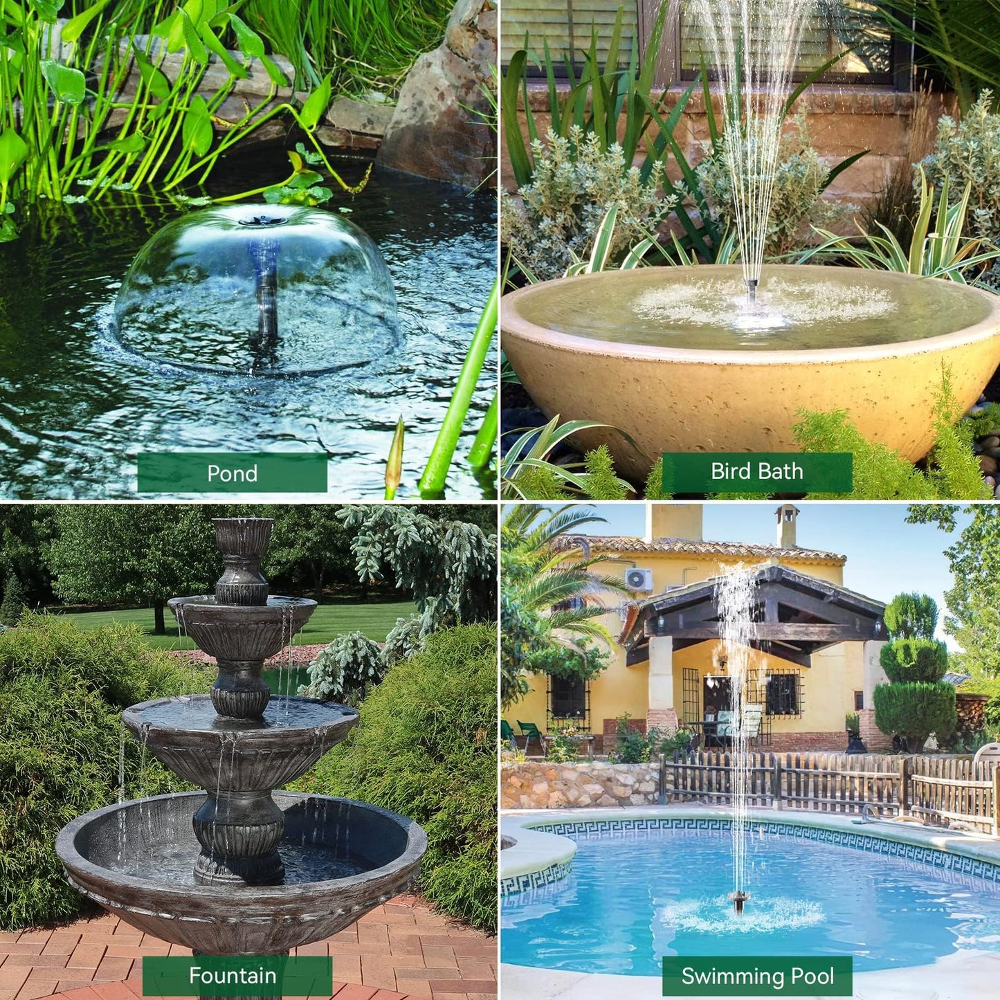 POPOSOAP Solar Water Pump Fountain,20W Solar Fountain Pump 320GPH Solar Powered Water Pump with Adjustable Flow, PVC Tubing and 16.4ft Cord Length for Ponds, Garden, Waterfall, Fish Pond