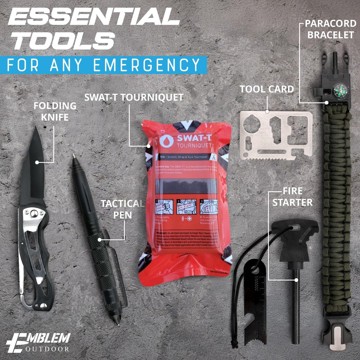 Emblem OD 242 Piece First Aid Survival Kit with Tourniquet Kit | MOLLE IFAK Med Kit | Emergency Medical Trauma Kit | Survival Gear | Tactical First Aid Kit for Car Home and Field | Brown