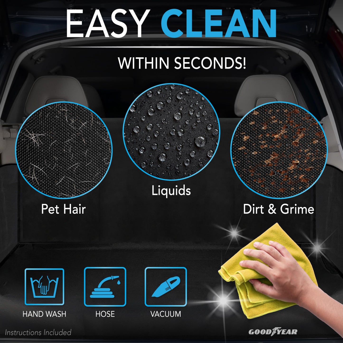 GOODYEAR Water Resistant SUV Cargo Cover Heavy-Duty Trunk Protector for Dogs, Durable Liner with Side Walls, Pet Mat, Large Size