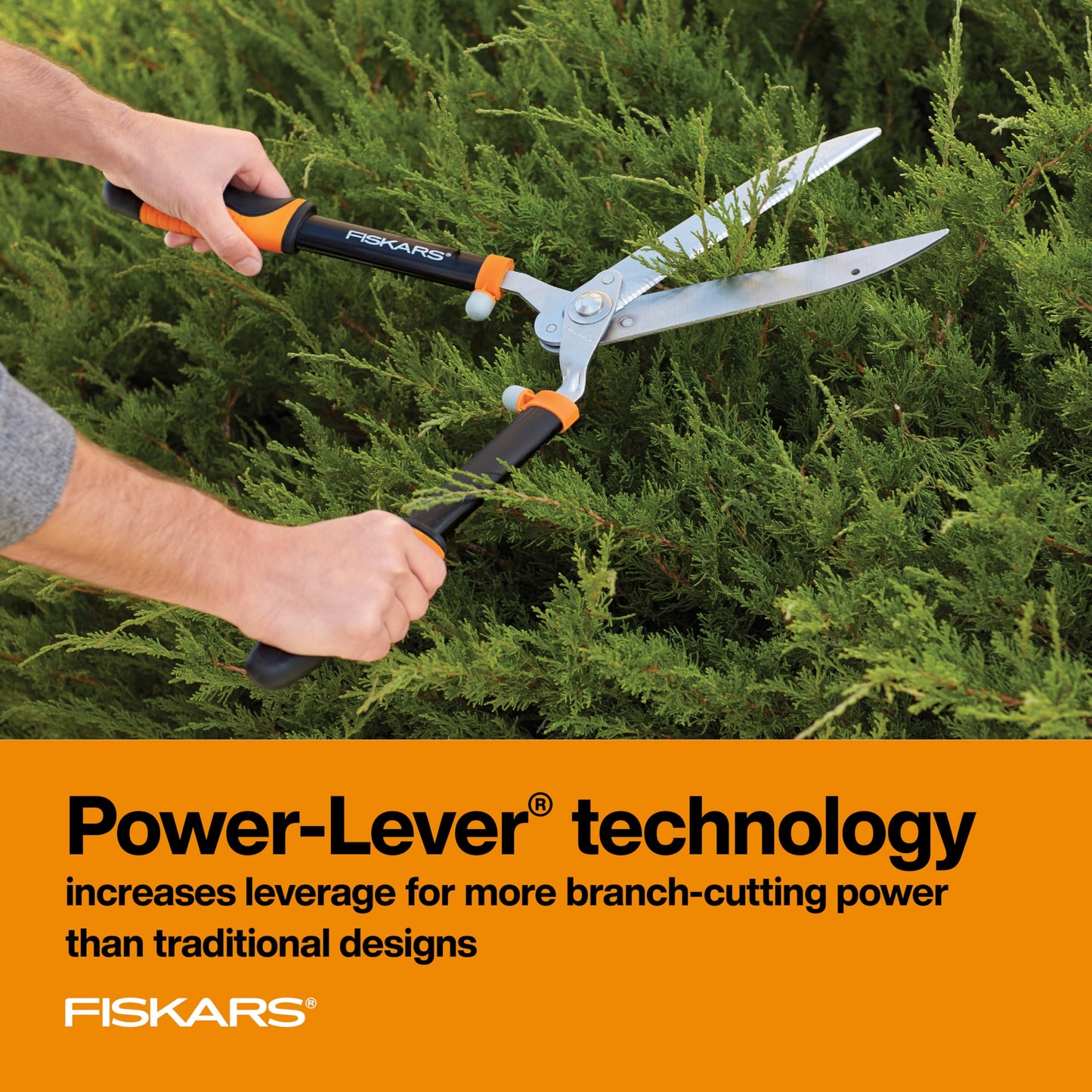 Fiskars 23-Inch Power-Lever Hedge Shears, Self-Sharpening Precision-Ground Steel Blades, For Trimming/Shaping Hedges and Shrubs in Your Garden, Lawn and Yard Tools, Black/Orange