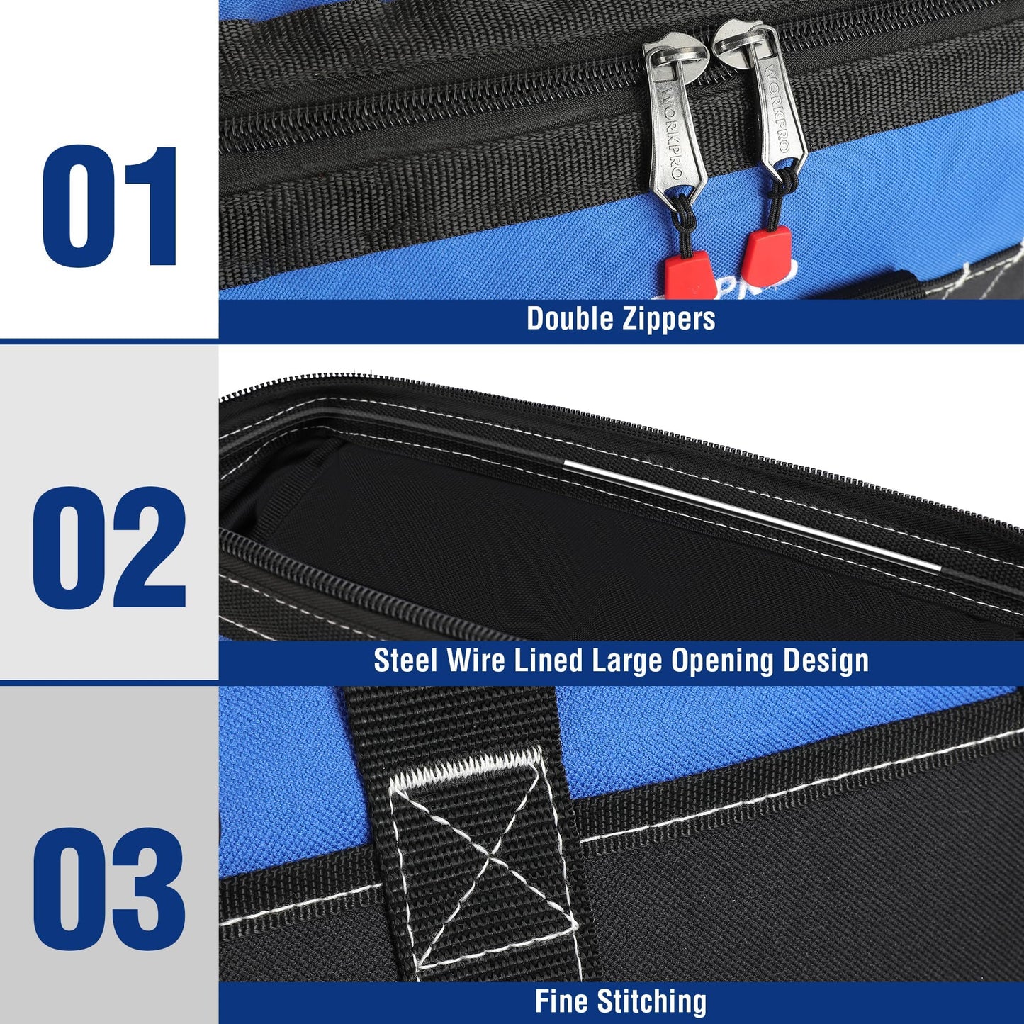 WORKPRO 16-inch Wide Mouth Tool Bag with Water Proof Molded Base