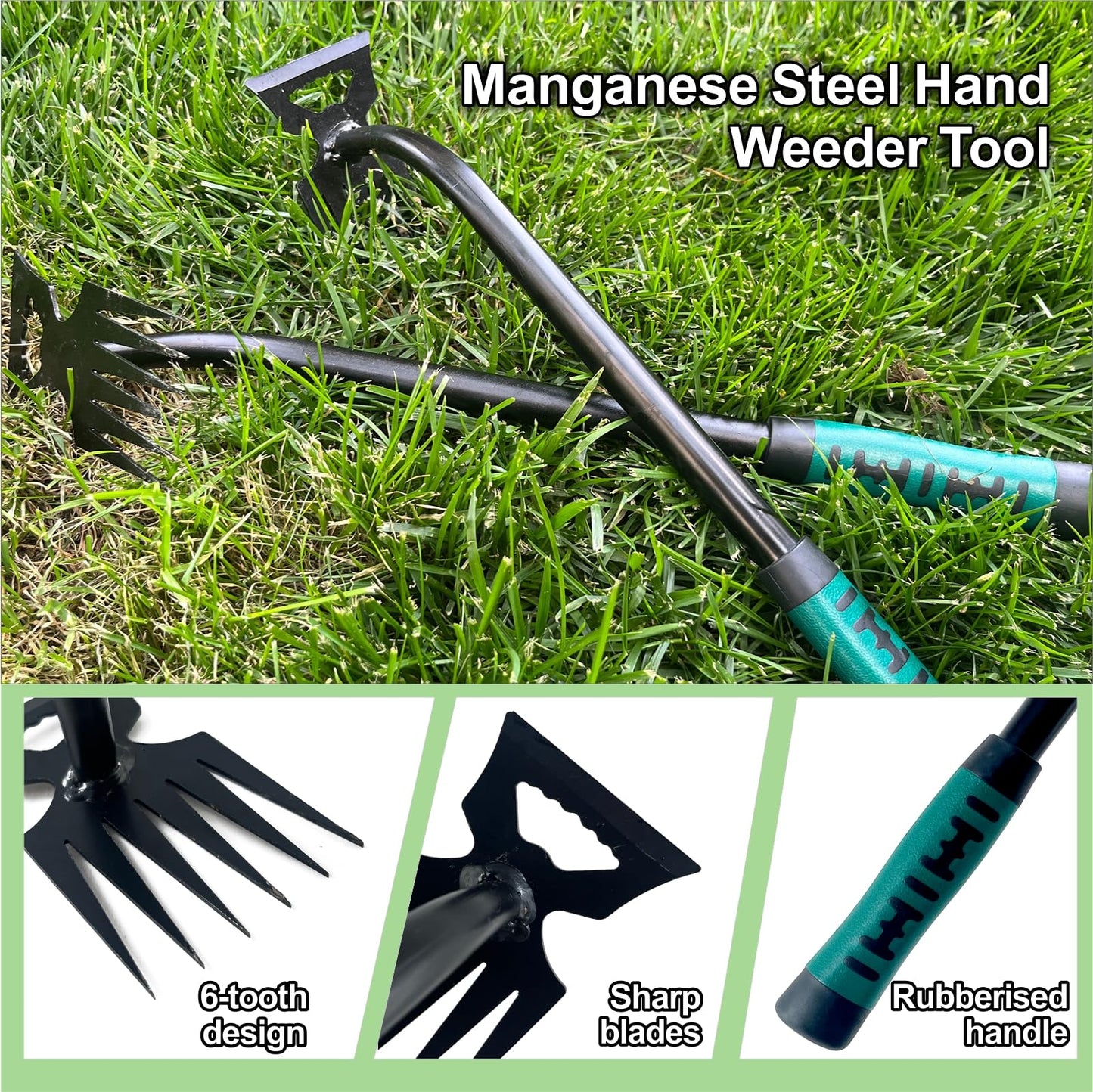 Weed Puller Tool-2Pcs Gardening Hand Weeder Tools, 2026 New Weeding Artifact Uprooting Weeding Tool, Manganese Steel Weed Removal TooL, 6 Teethes Dual Purpose Manual Weed Pulling Tool for Yard Gardenl