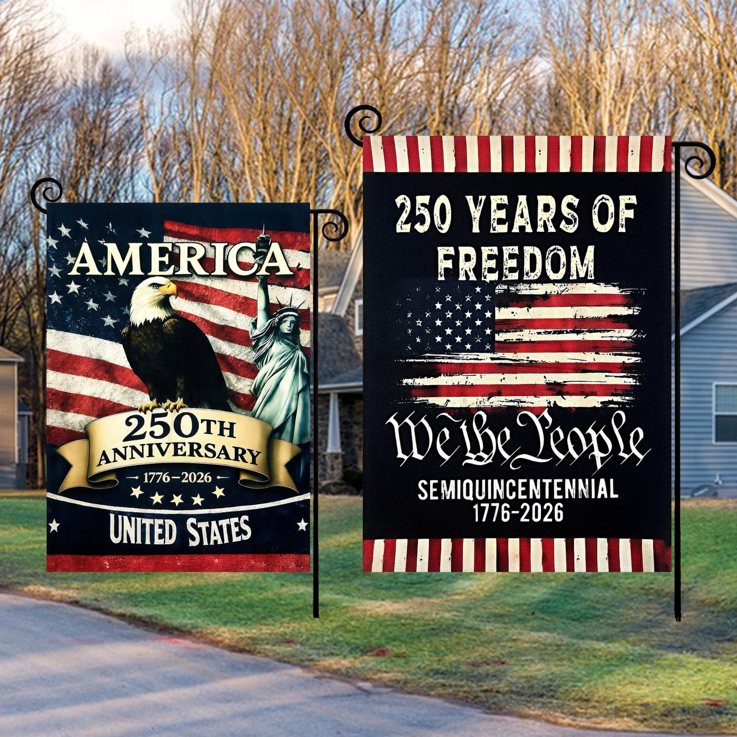 2pcs 250th Anniversary American Garden Flag,July 4th Independence Day Patriotic Banner,Double-Sided Waterproof 1776-2026 Commemorative Flags (250th Anniversary American Flag & Eagle - Black, 12" x 18" Inch)
