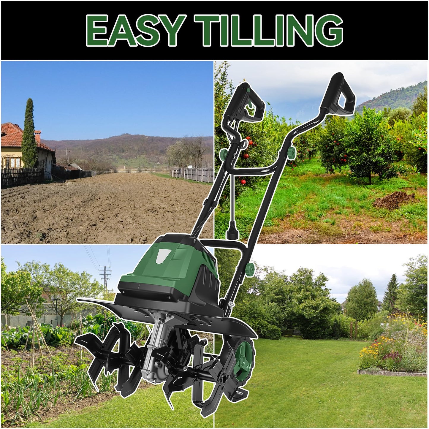 18-Inch Electric Tiller Cultivator, LAZYLAND 15A 380RPM Corded Rototiller with 9-Inch Tillling Depth, 6X4 Steel Tines for Garden/Lawn/Yard/Soil Aeration/Soil Cultivation