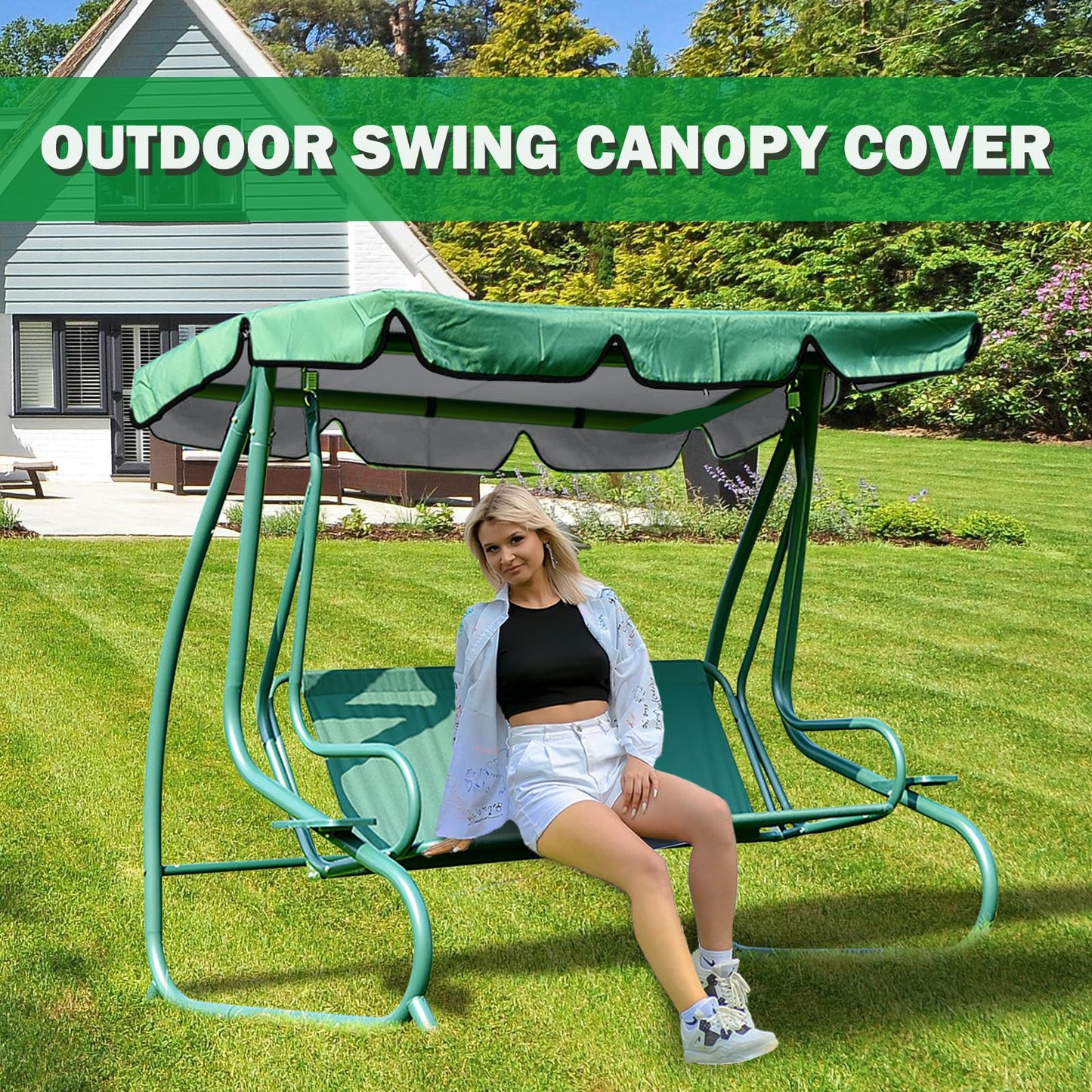 Swing Canopy Replacement Cover, Waterproof Sun Shade Porch Swing Canopy Replacement Top for 2-3 Seater Outdoor Garden Yard Patio Swing Cover (Red, 75×52×5.9 Inch)