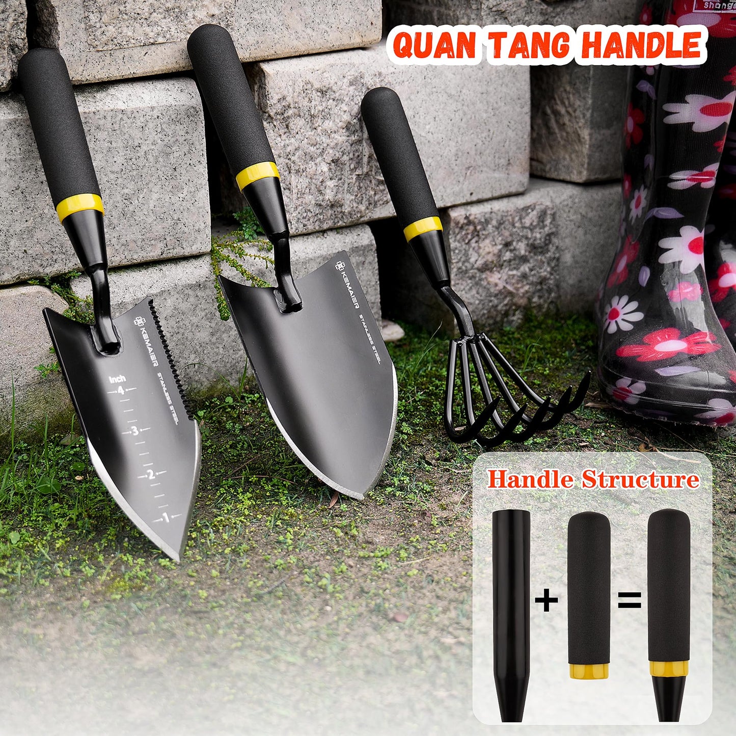 KEMAIER Heavy Duty Stainless Steel Garden Tool Set - Thoughtfully Crafted for Outdoor Patio Use, Perfect for Both Men and Women. Includes Gardening Trowel, Transplanting Shovel, and Hand Cultivators
