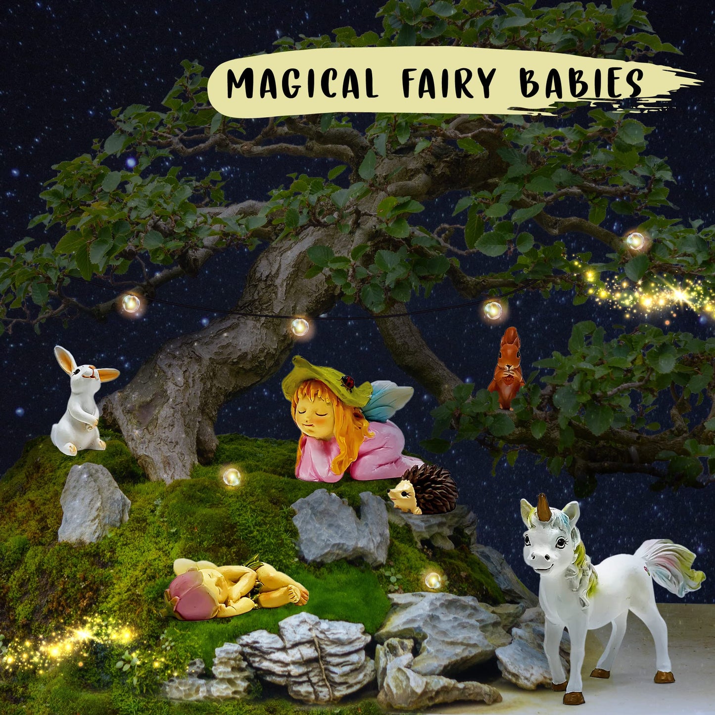 WILD PIXY Miniature Baby Fairy Garden Figurine Set – Decorative Fairy Garden Ornaments with Baby Animals & Fairies – Indoor & Outdoor Décor, Presented in Premium Gift Box