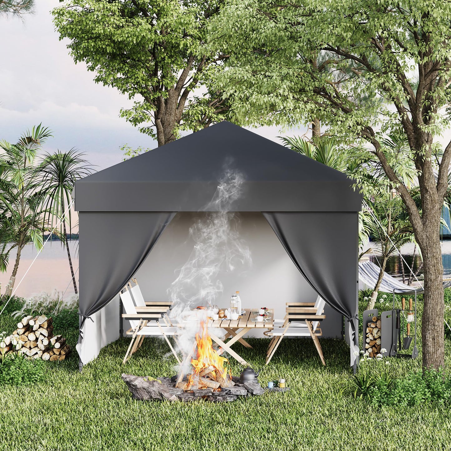 10X10 Pop Up Canopy Tent with 4 Sidewalls, Heavy Duty Commercial Instant Shelter, One-Person Quick Setup Outdoor Party Tent, Water-Resistant & Portable for Outdoor Events, Camping, Black