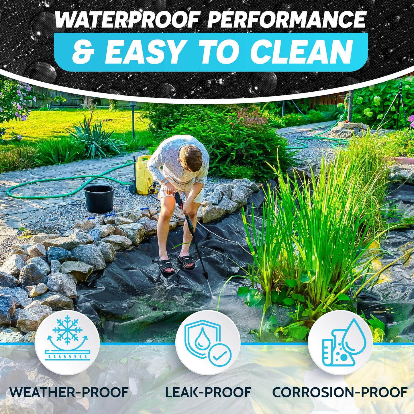 PAMAZY [Premium] 45 Mil LDPE Pond Liner with Seam Tape, Pond Lining for Fish Pond, Performed Garden Ponds, Large Pond Liner for Fishpond, Koi Pond, Waterfall, Streams (9.8 x 13.1FT)