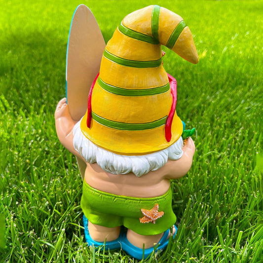 Mood Lab Garden Gnome - Surfer Gnome Figurine - 9.1 Inch Tall Funny Lawn Statue - for Outdoor & House Decor